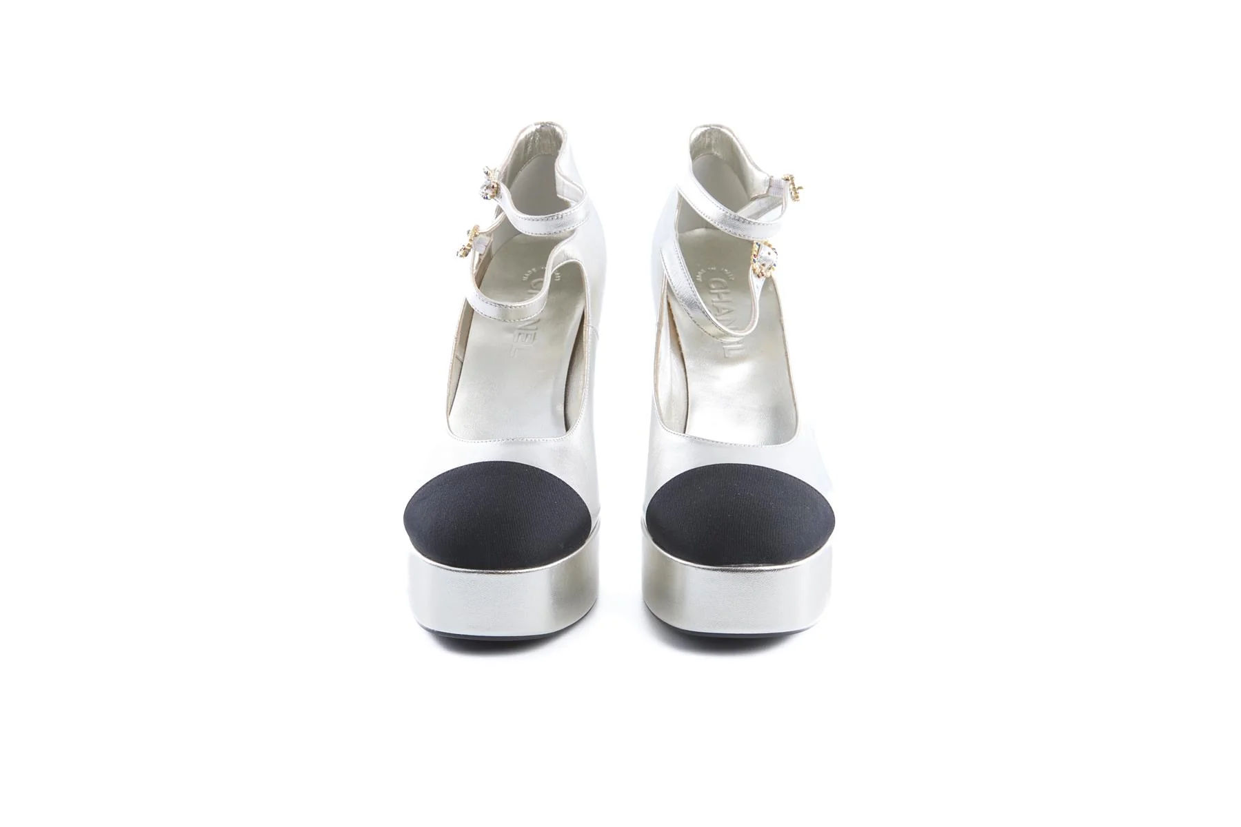 CHANEL SILVER 2025 LEATHER PLATFORM PUMPS EU 40.5 UK 7.5 US 10.5 - Image 3