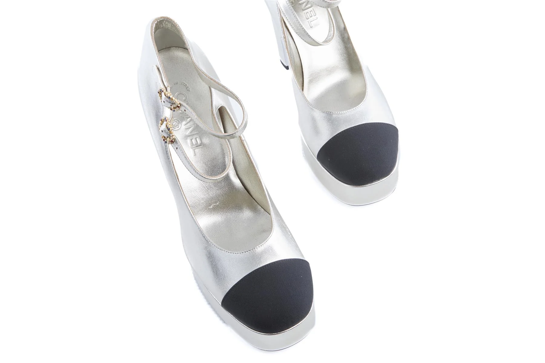 CHANEL SILVER 2025 LEATHER PLATFORM PUMPS EU 40.5 UK 7.5 US 10.5 - Image 4