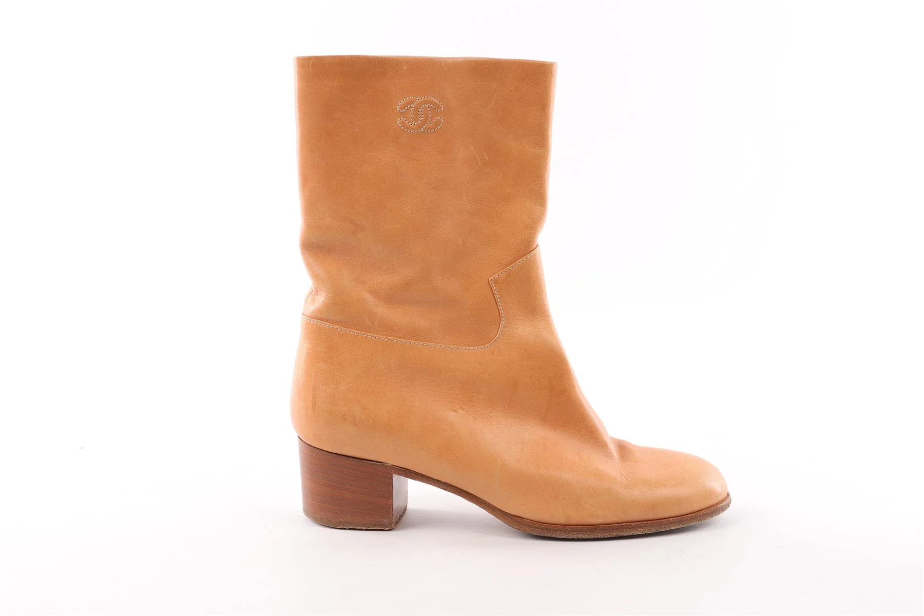 CHANEL TAN LEATHER ANKLE BOOTS EU 40 UK 7 US 10 - Image 2