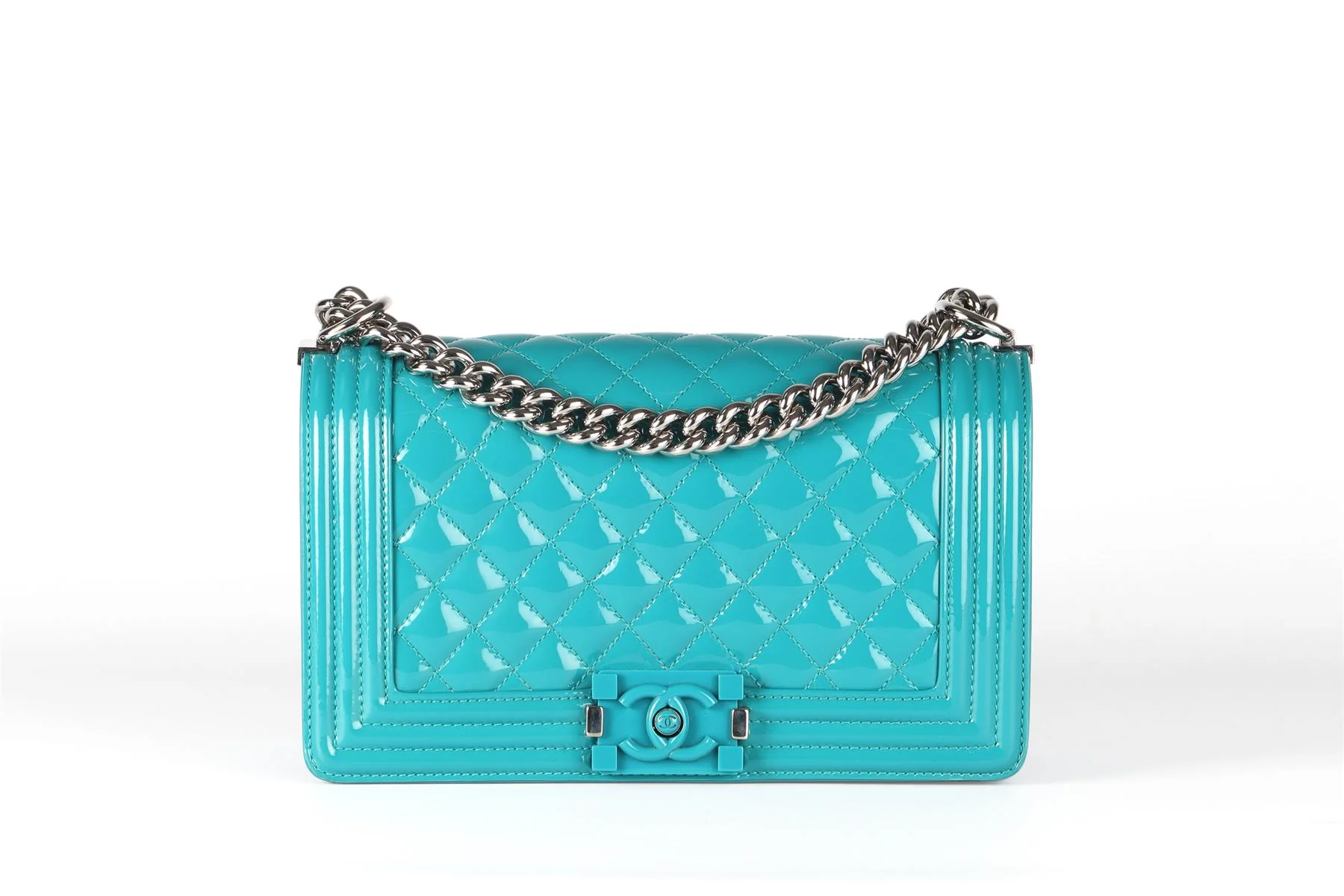 CHANEL TEAL 2015 BOY MEDIUM QUILTED PATENT LEATHER SHOULDER BAG - Image 2