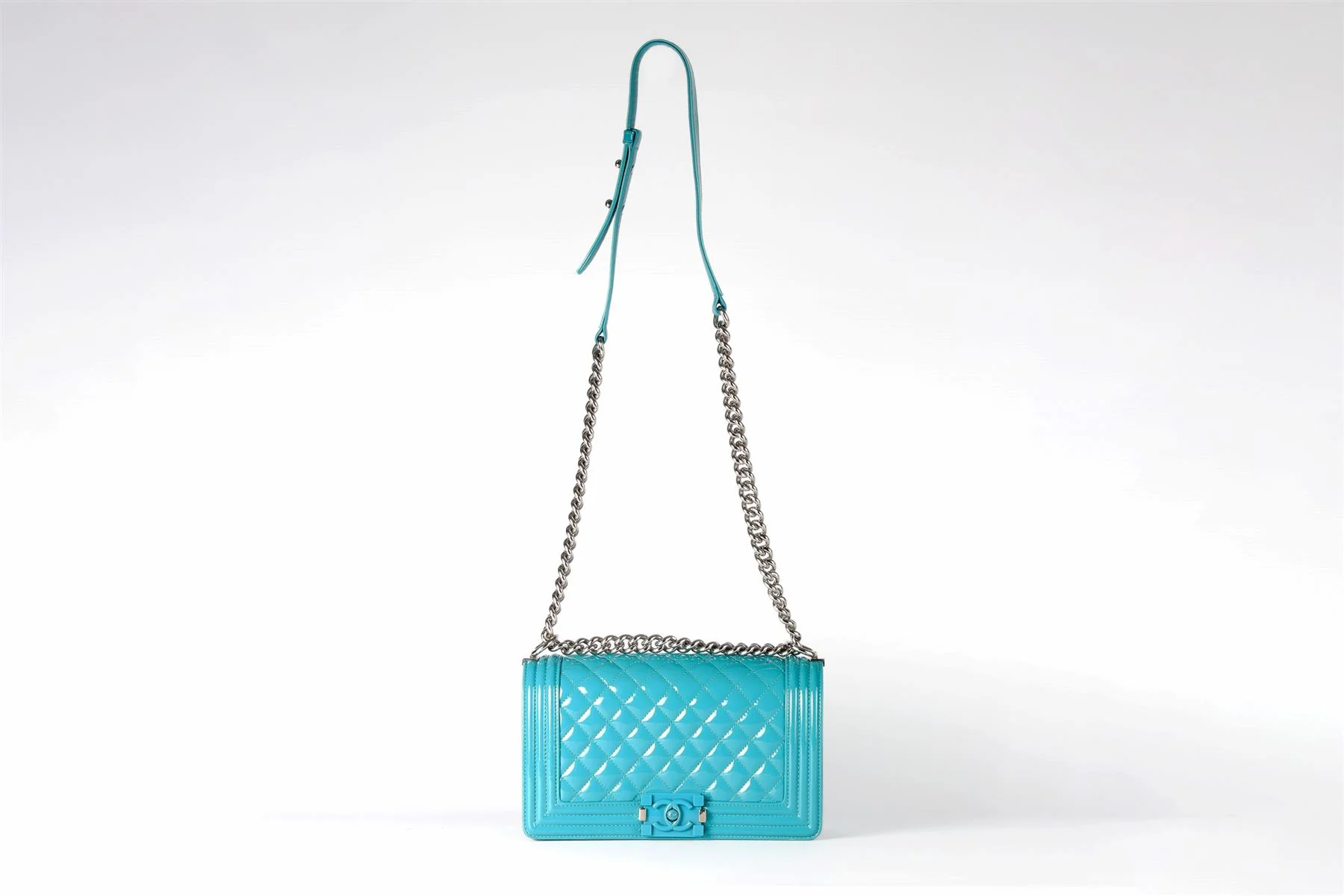 CHANEL TEAL 2015 BOY MEDIUM QUILTED PATENT LEATHER SHOULDER BAG - Image 3
