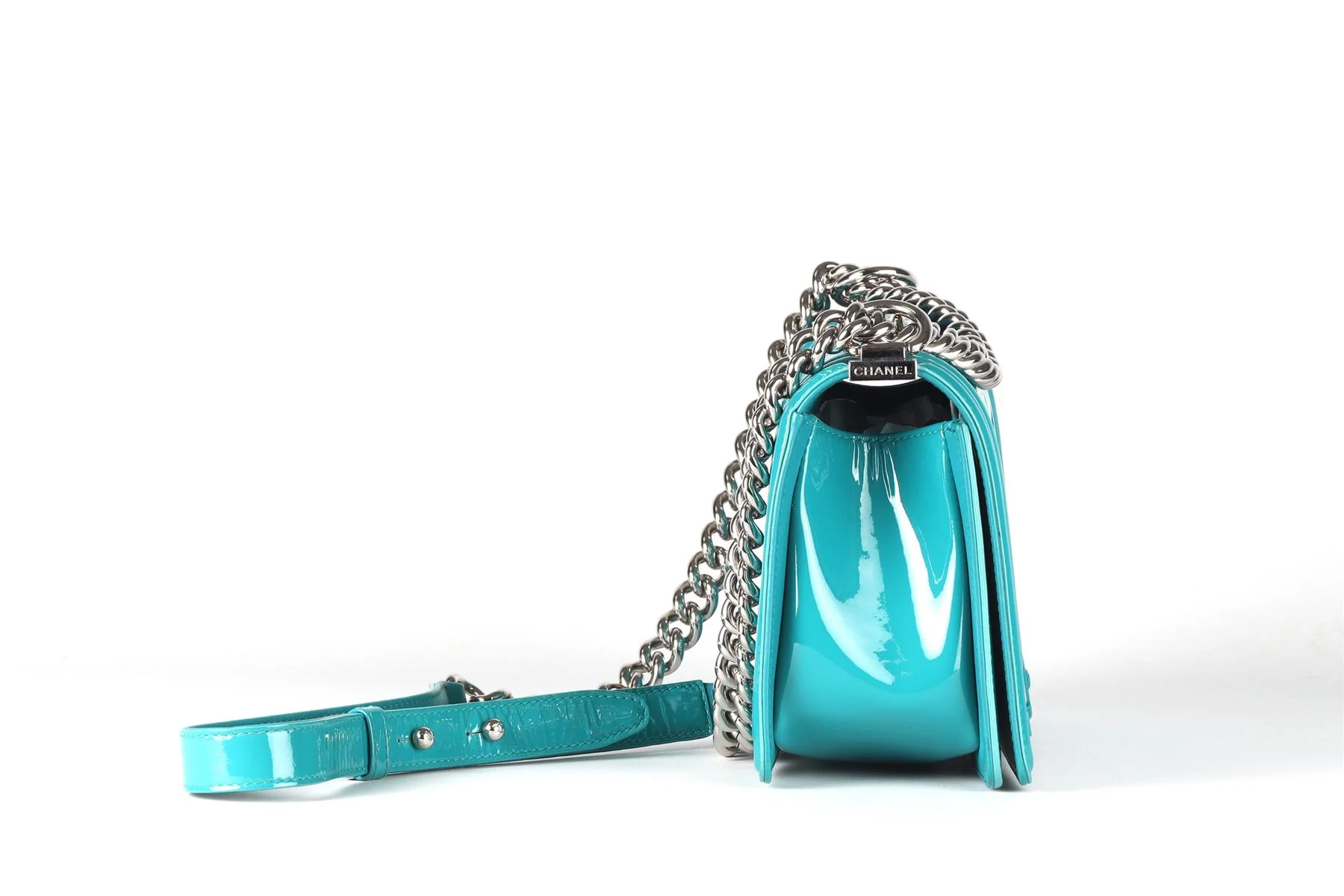 CHANEL TEAL 2015 BOY MEDIUM QUILTED PATENT LEATHER SHOULDER BAG - Image 5
