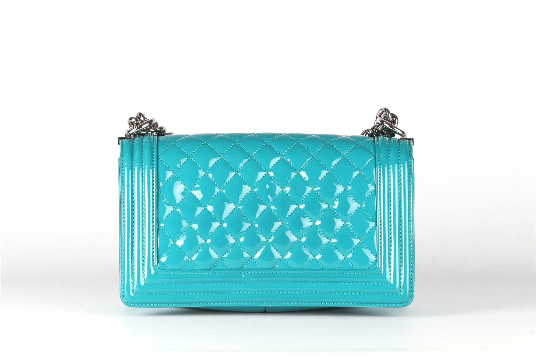 CHANEL TEAL 2015 BOY MEDIUM QUILTED PATENT LEATHER SHOULDER BAG - Image 7