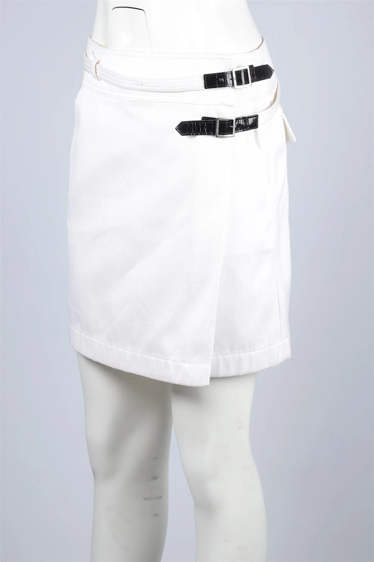 CHANEL WHITE 2000 DENIM MINI SKIRT FR 42 UK 14 - Image 3