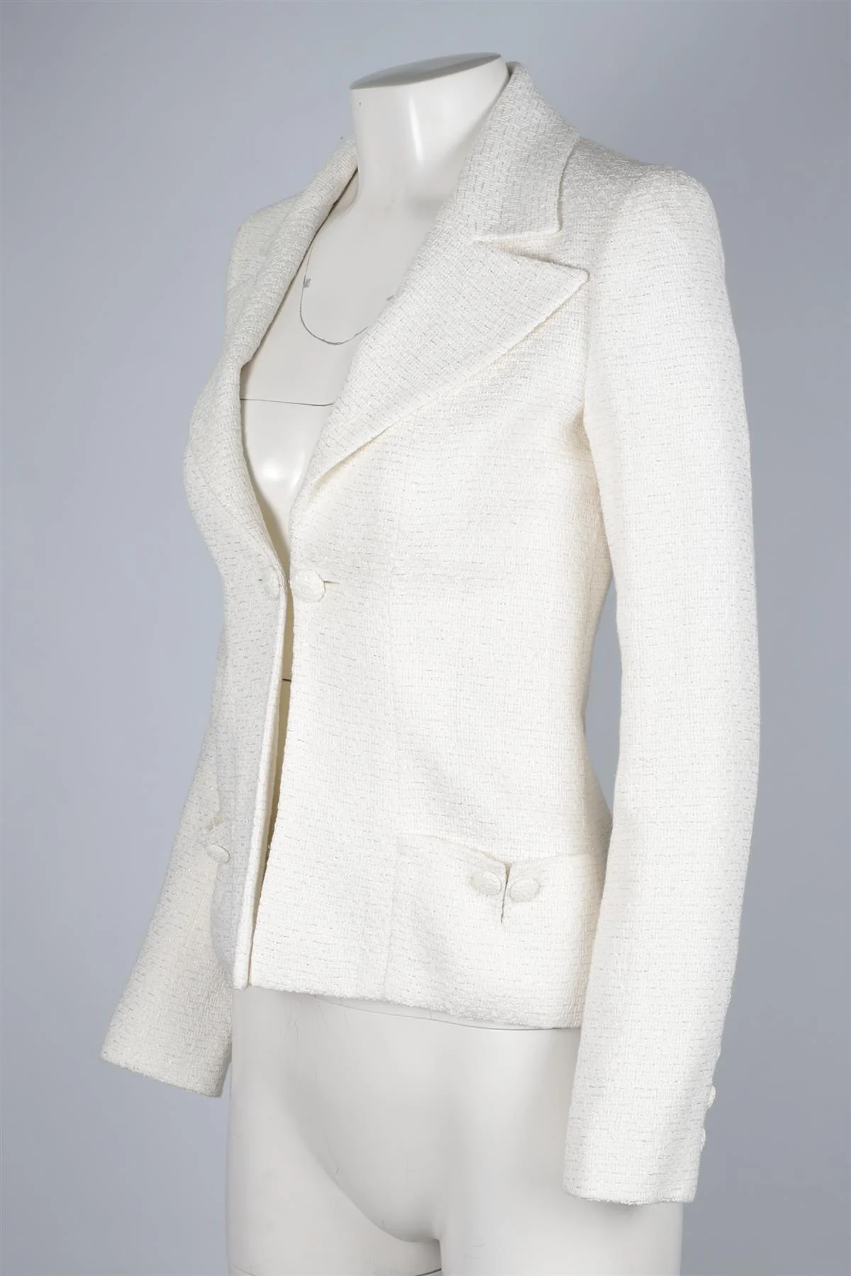 CHANEL WHITE 2009 TWEED JACKET FR 34 UK 6 - Image 3