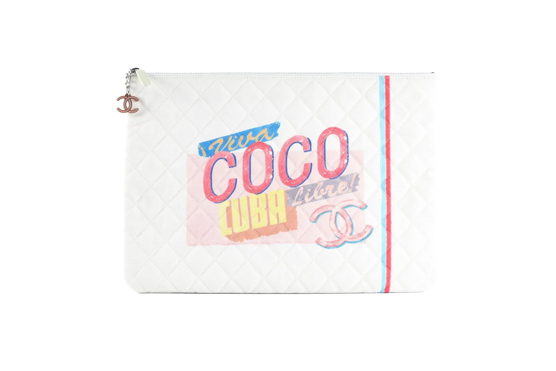 CHANEL WHITE 2017 O-CASE LARGE CANVAS CLUTCH - Image 2