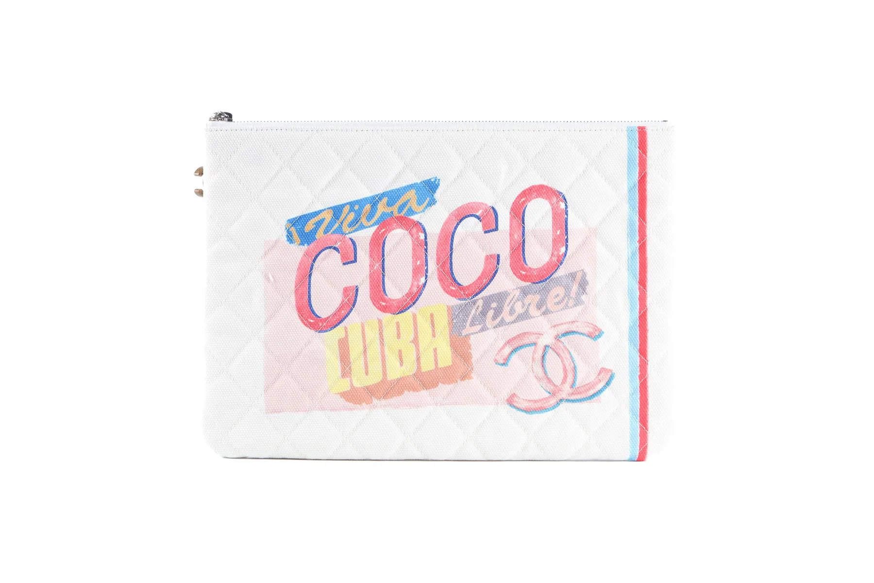 CHANEL WHITE 2017 O-CASE MEDIUM CANVAS CLUTCH - Image 2