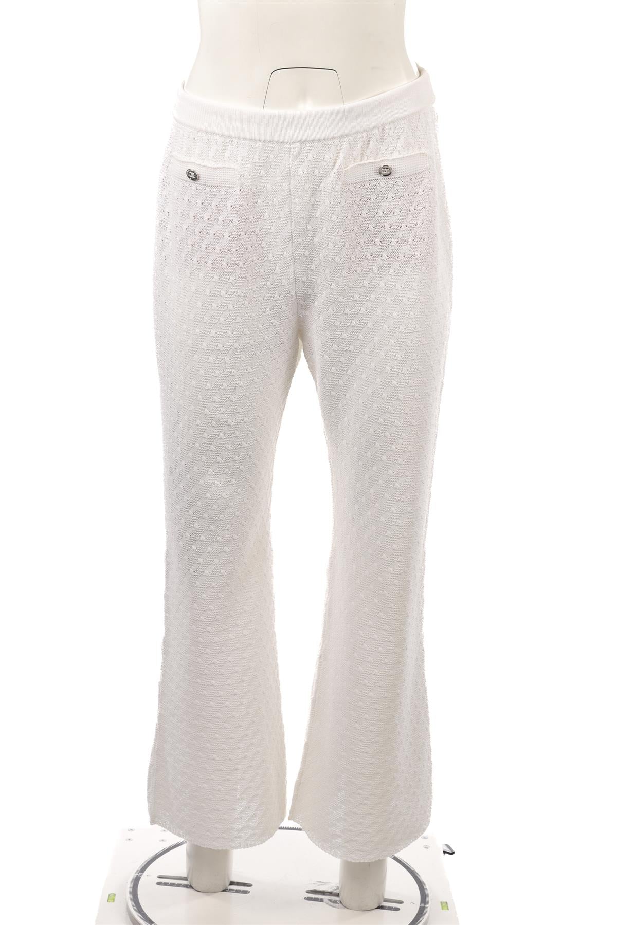 CHANEL WHITE 2023 COTTON FLARED PANTS FR 40 UK 12 - Image 2