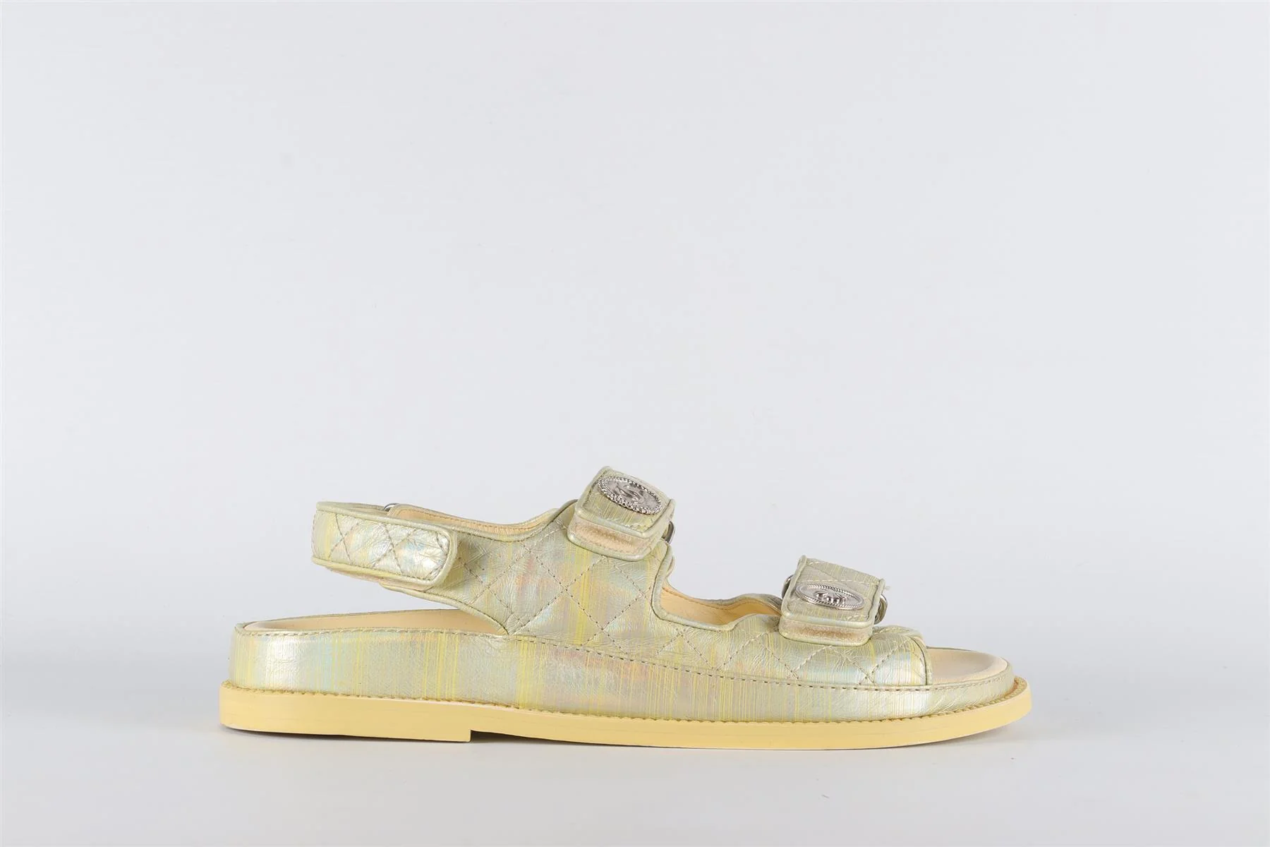 CHANEL YELLOW 2022 DAD QUILTED LEATHER SANDALS EU 38 UK 5 US 8 - Image 2