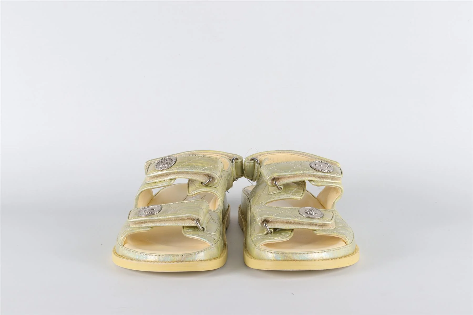 CHANEL YELLOW 2022 DAD QUILTED LEATHER SANDALS EU 38 UK 5 US 8 - Image 3