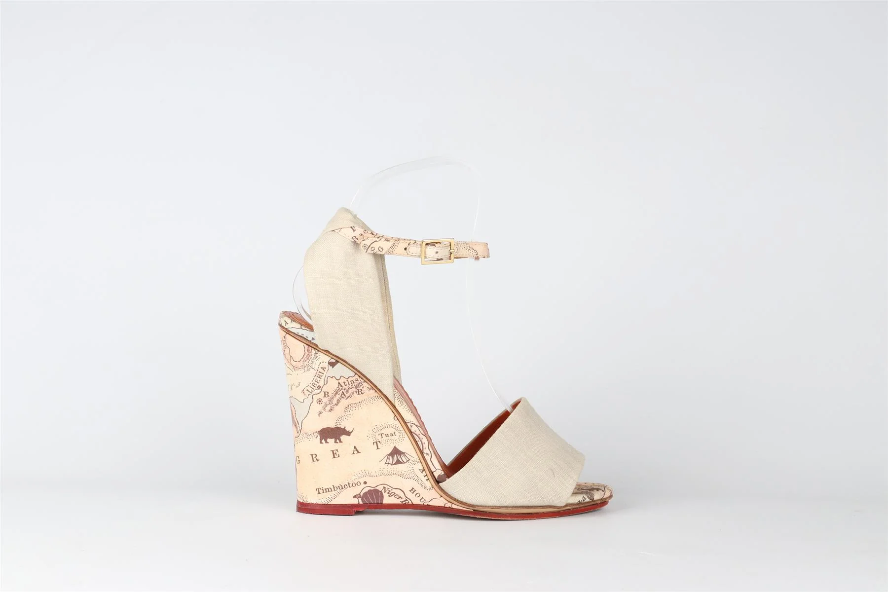 CHARLOTTE OLYMPIA BEIGE CANVAS WEDGE SANDALS EU 36 UK 3 US 6 - Image 2