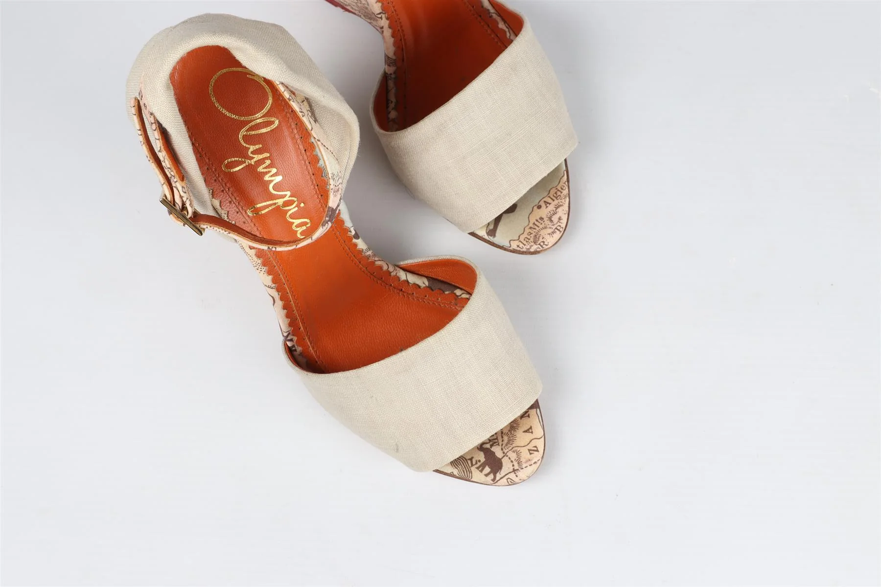 CHARLOTTE OLYMPIA BEIGE CANVAS WEDGE SANDALS EU 36 UK 3 US 6 - Image 4