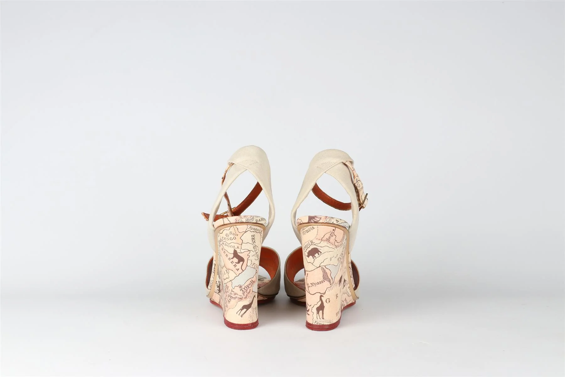 CHARLOTTE OLYMPIA BEIGE CANVAS WEDGE SANDALS EU 36 UK 3 US 6 - Image 5