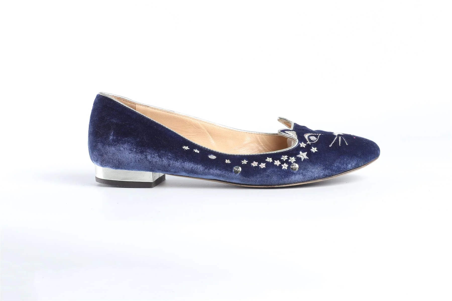 CHARLOTTE OLYMPIA BLUE VELVET BALLET FLATS EU 37.5 UK 4.5 US 7.5 - Image 2