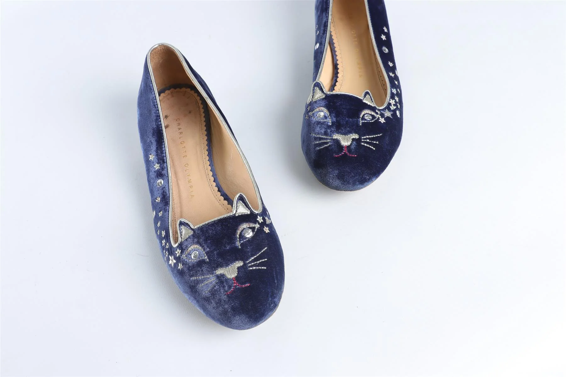 CHARLOTTE OLYMPIA BLUE VELVET BALLET FLATS EU 37.5 UK 4.5 US 7.5 - Image 4