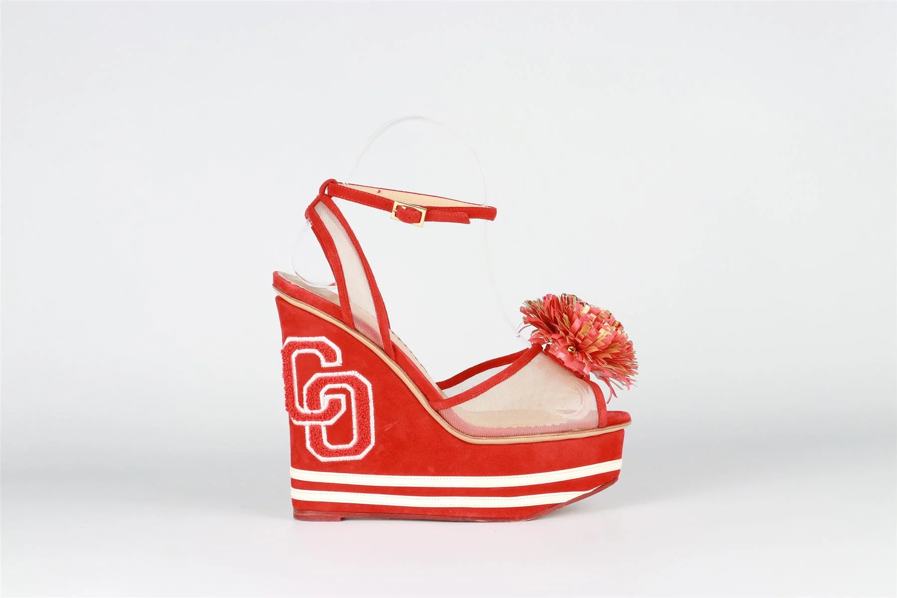 CHARLOTTE OLYMPIA RED SUEDE WEDGE SANDALS EU 36 UK 3 US 6 - Image 2