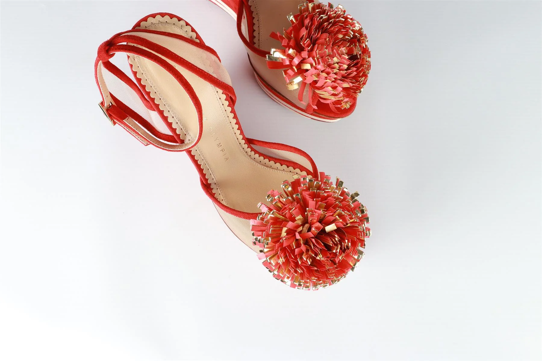 CHARLOTTE OLYMPIA RED SUEDE WEDGE SANDALS EU 36 UK 3 US 6 - Image 4