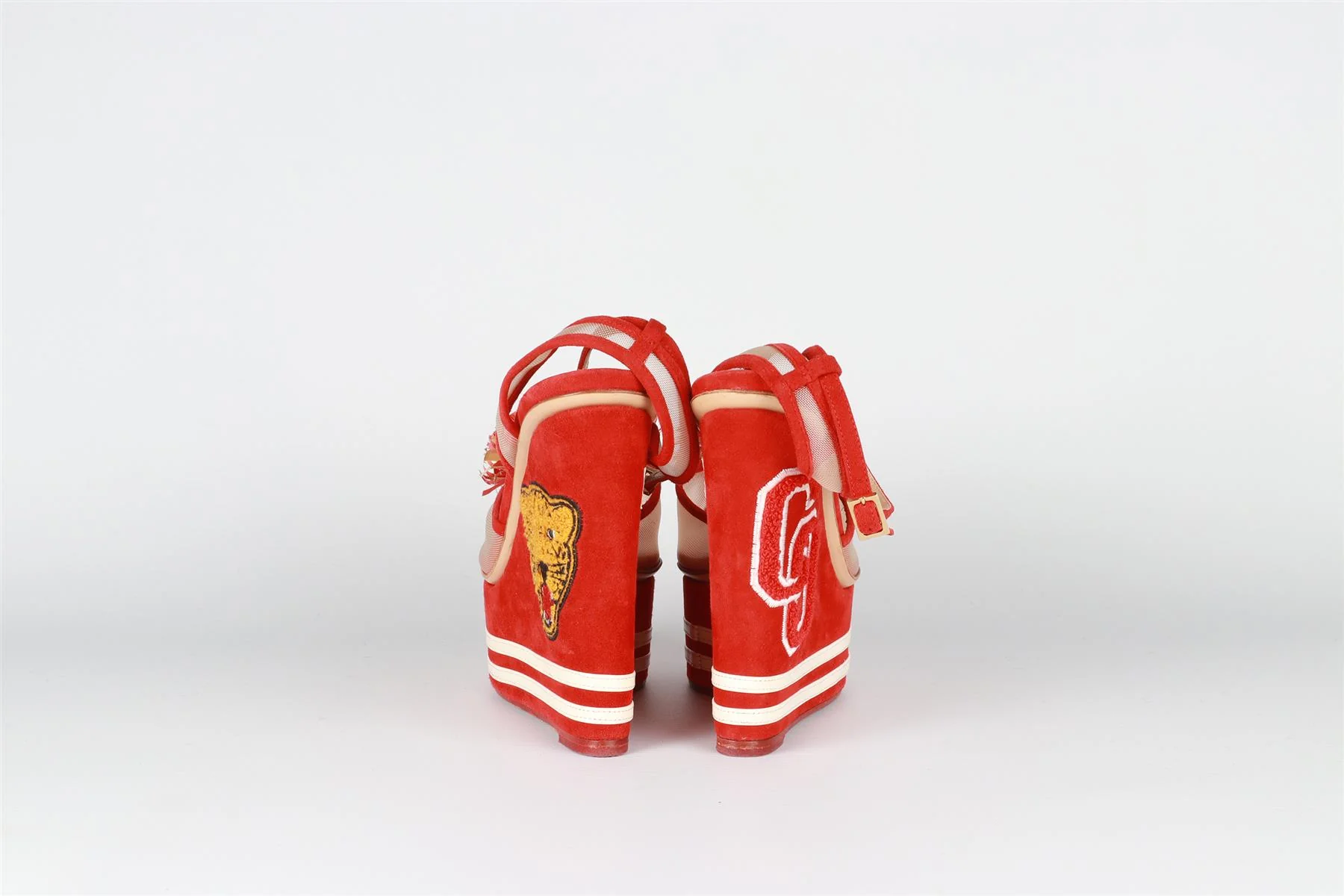 CHARLOTTE OLYMPIA RED SUEDE WEDGE SANDALS EU 36 UK 3 US 6 - Image 5