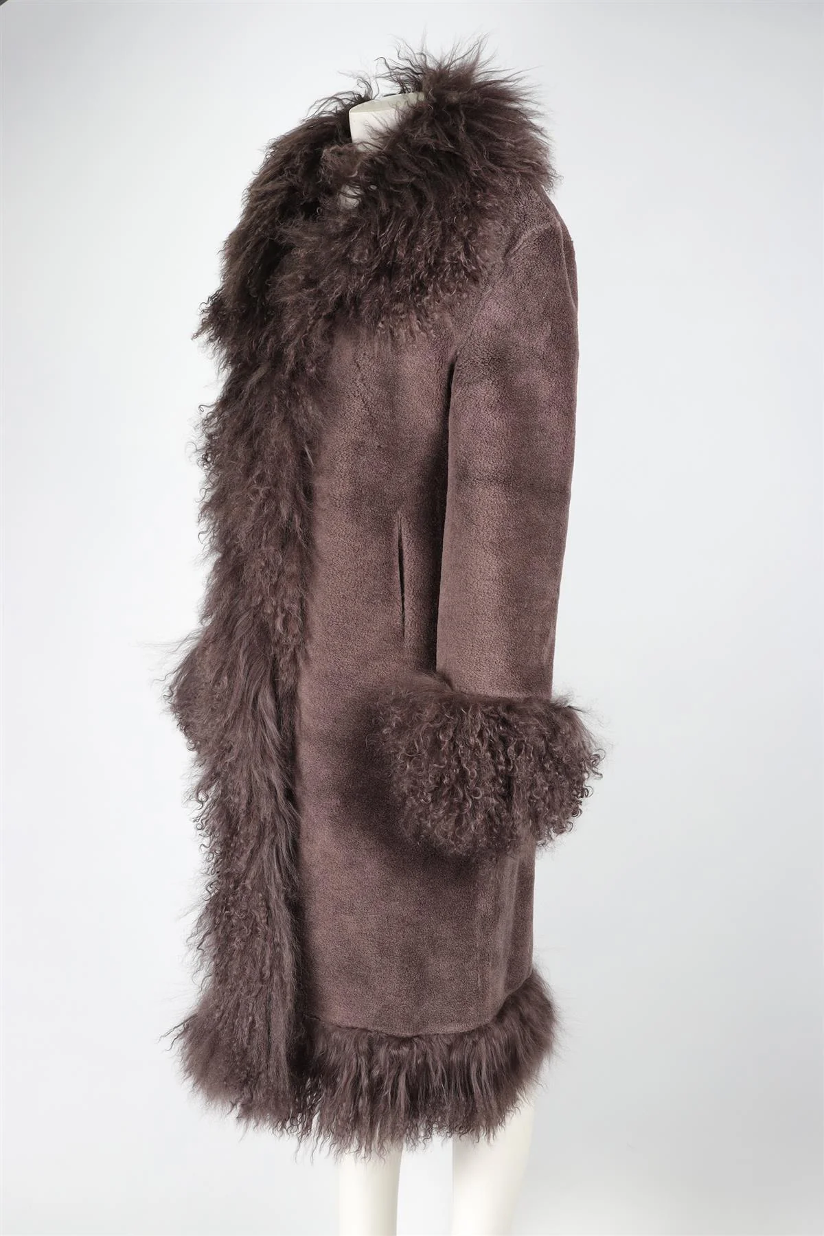 CHARLOTTE SIMONE BROWN FAUX SHEARLING COAT SMALL - Image 3