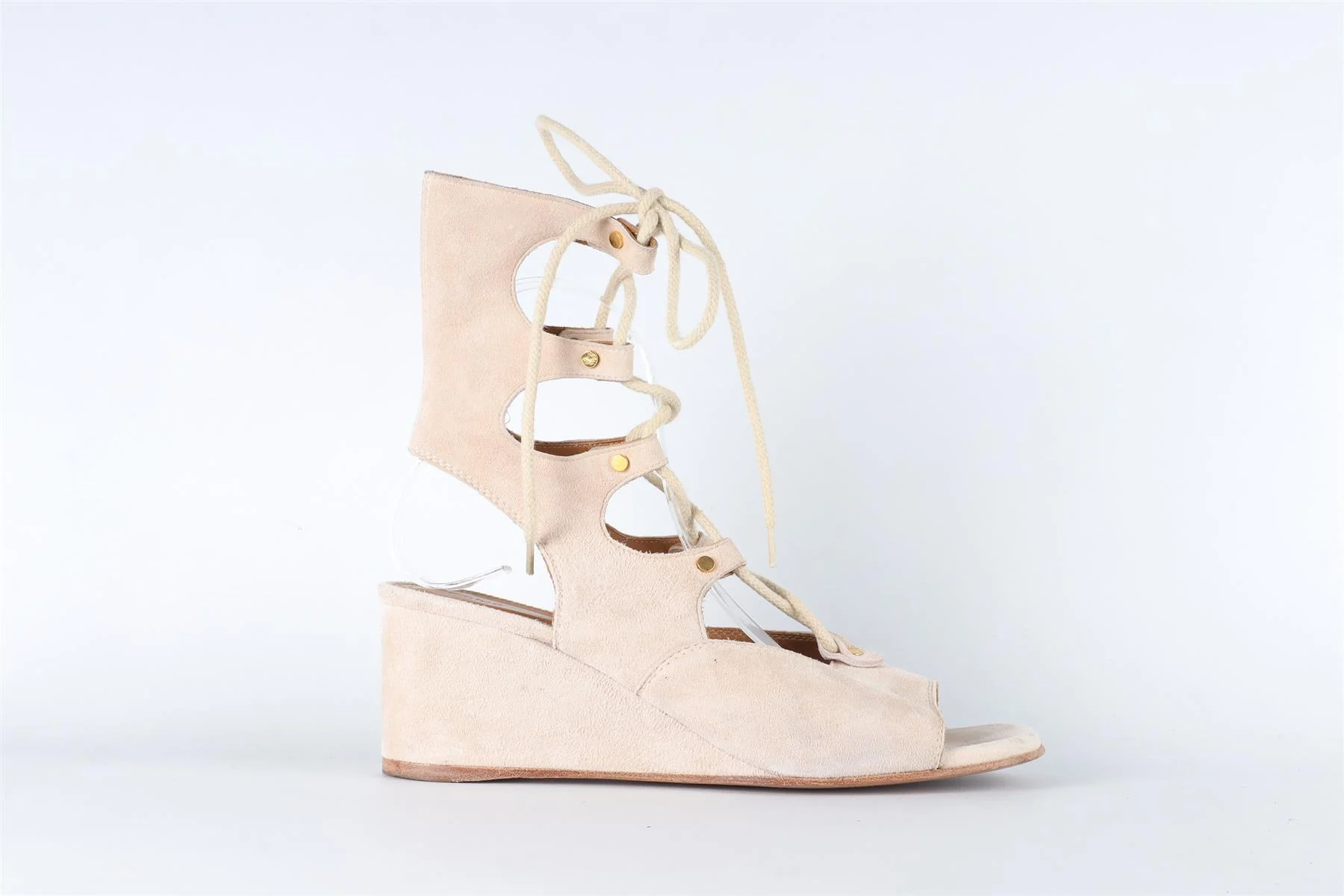 CHLOÉ BEIGE SUEDE WEDGE SANDALS EU 38.5 UK 5.5 US 8.5 - Image 2