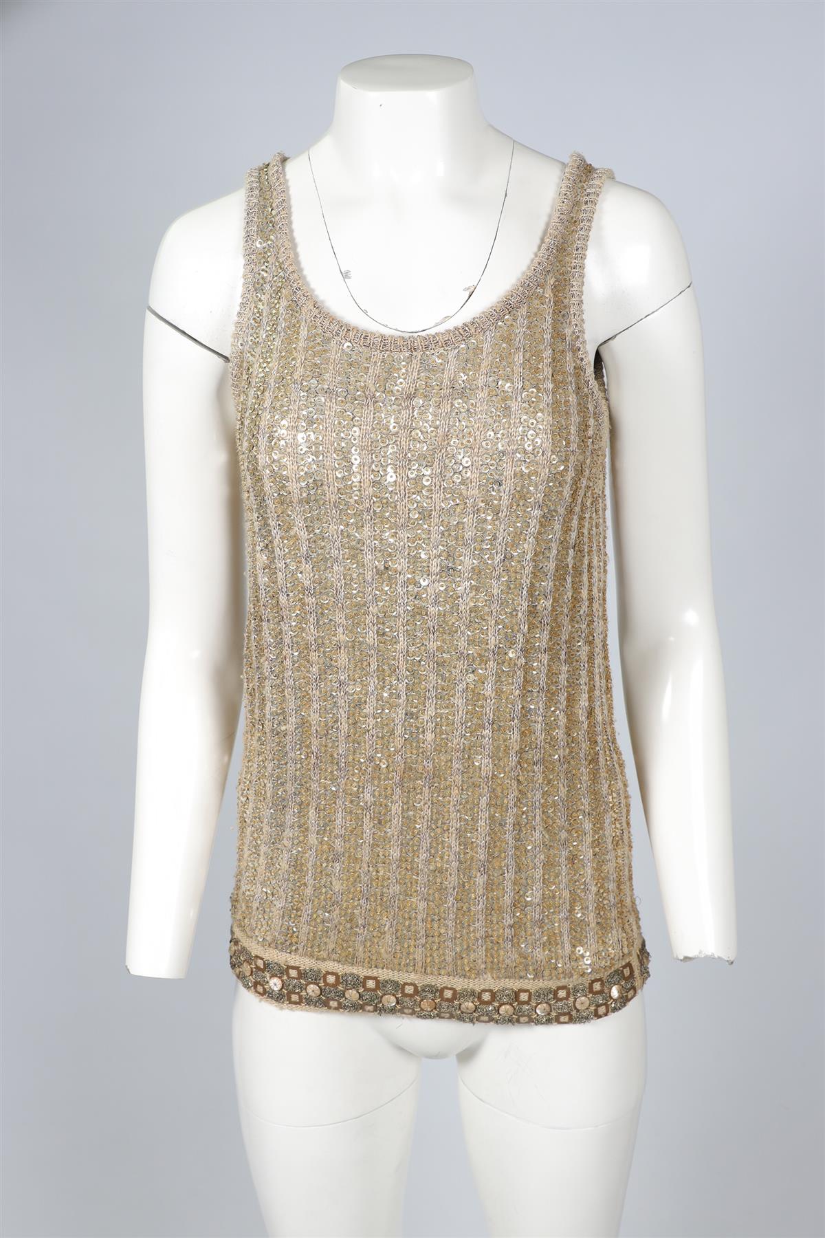 CHLOÉ BEIGE VINTAGE SEQUIN TOP FR 44 UK 16 - Image 2