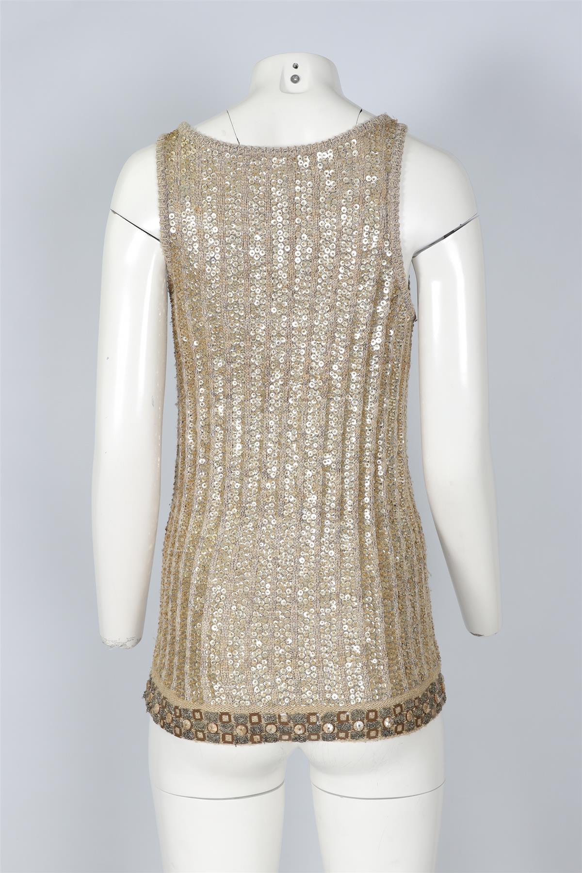 CHLOÉ BEIGE VINTAGE SEQUIN TOP FR 44 UK 16 - Image 4