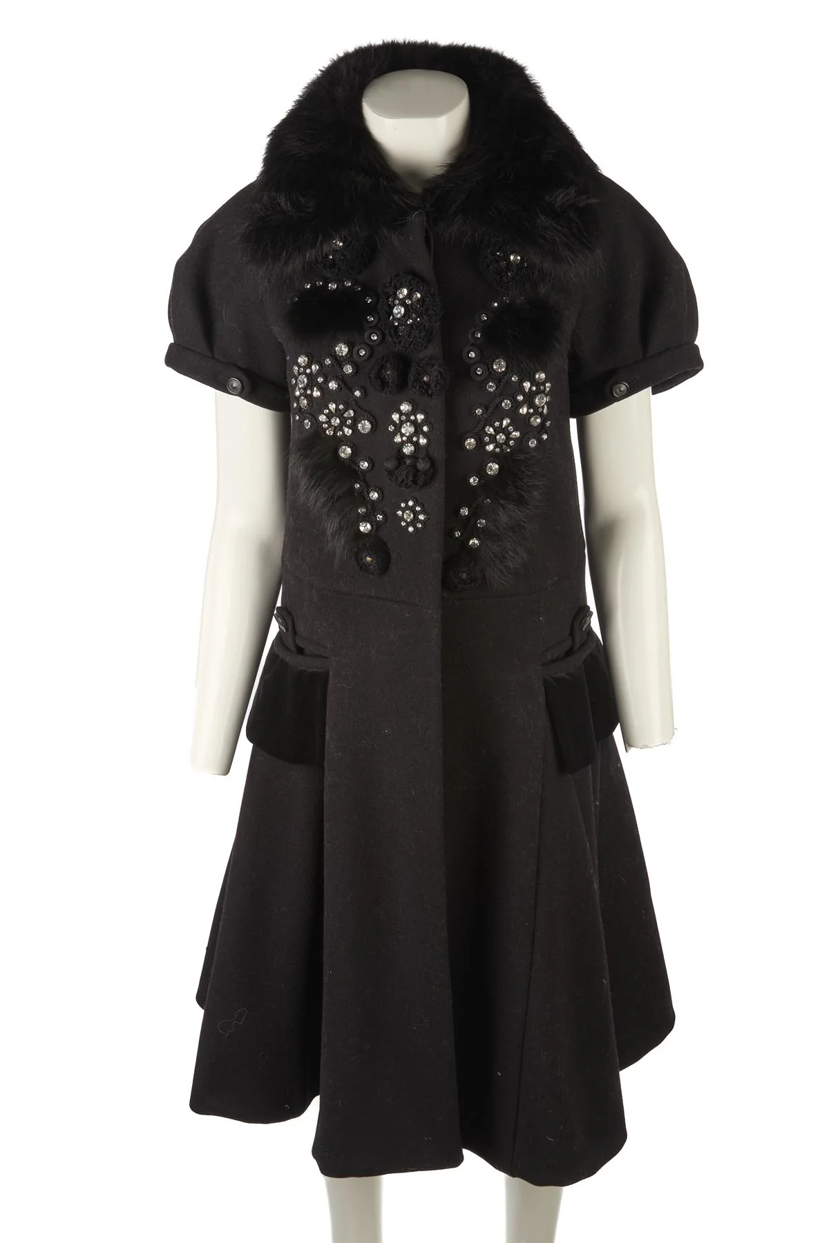 CHLOÉ BLACK 2008 FOX FUR AND WOOL COAT FR 36 UK 8 - Image 2