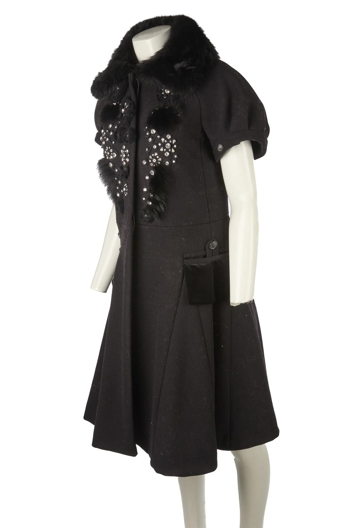 CHLOÉ BLACK 2008 FOX FUR AND WOOL COAT FR 36 UK 8 - Image 3