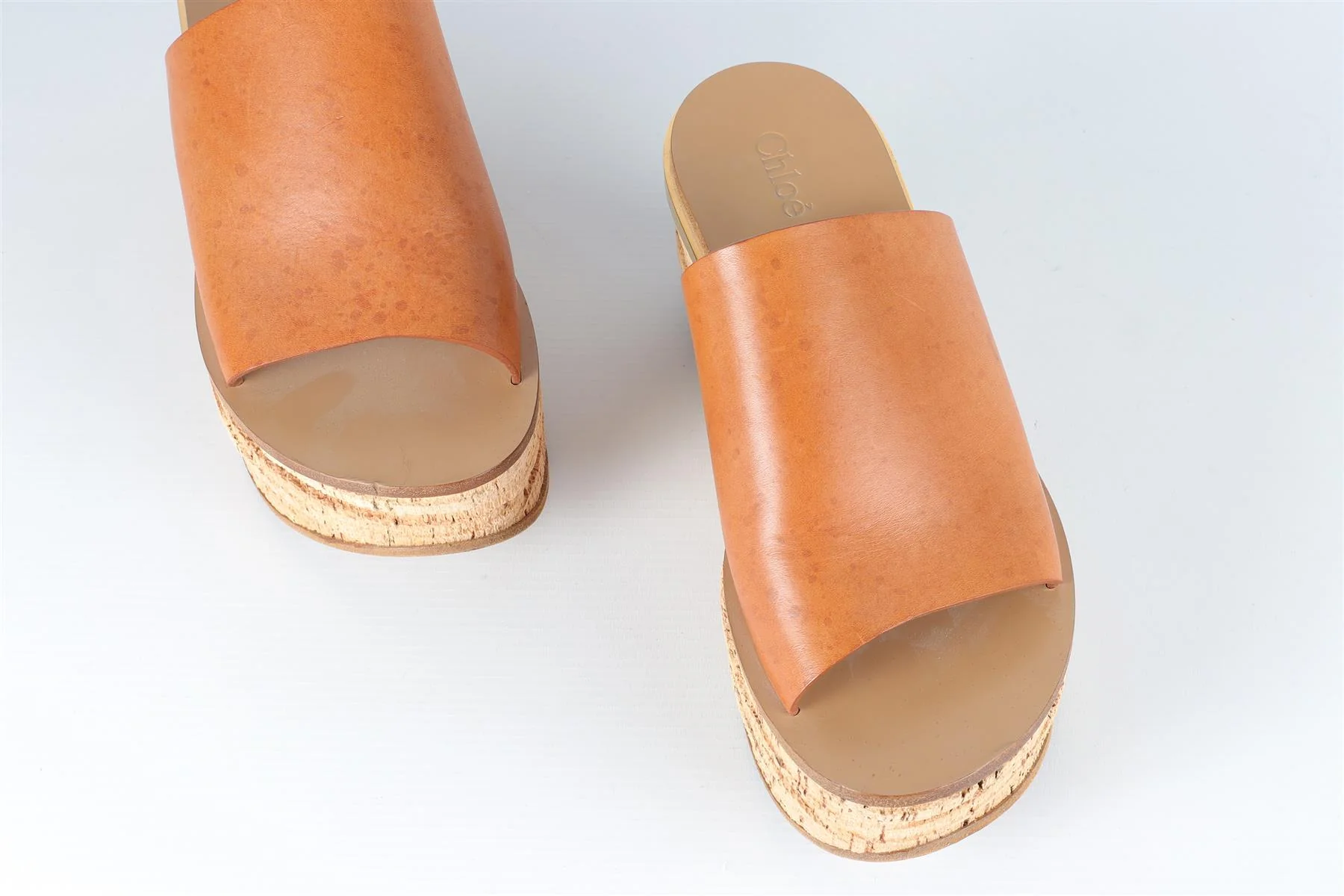 CHLOÉ BROWN LEATHER WEDGE MULES EU 38.5 UK 5.5 US 8.5 - Image 4