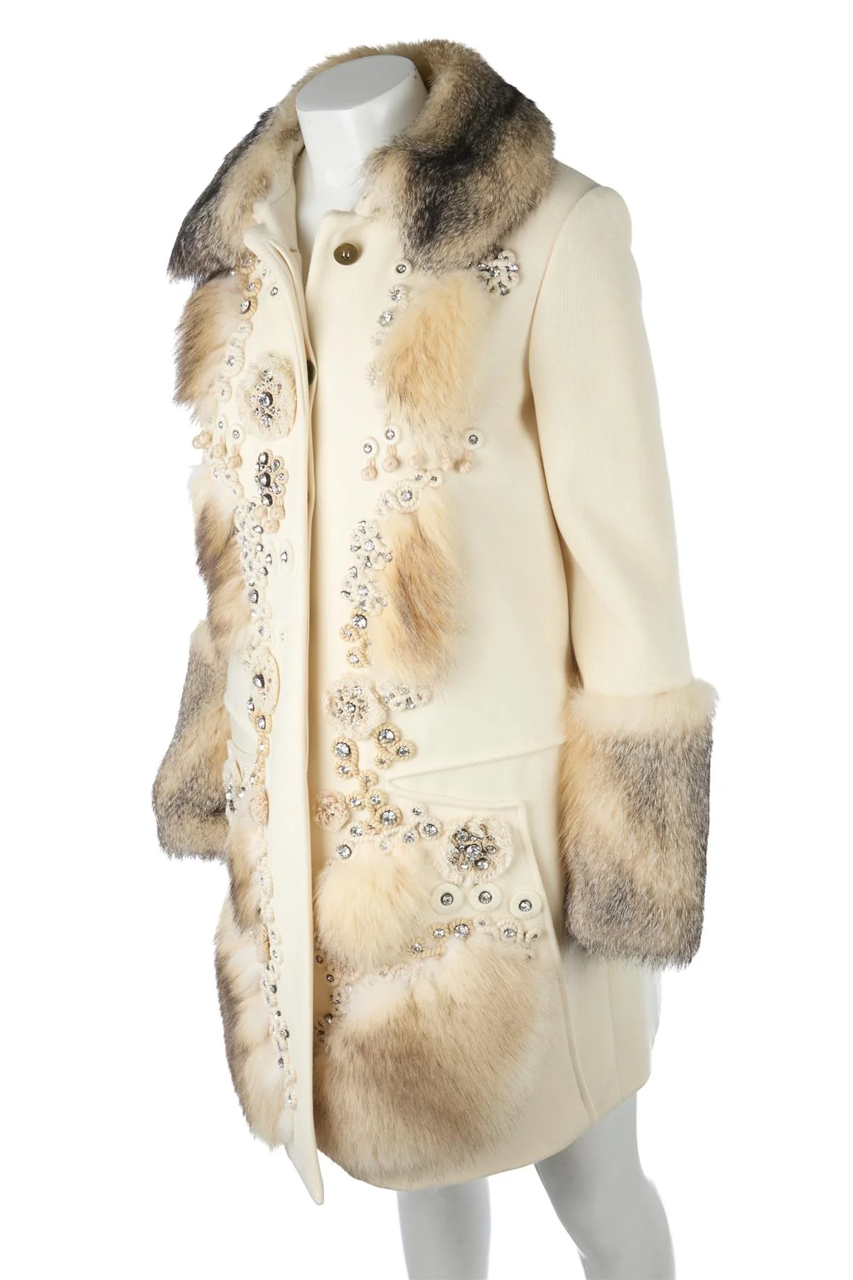 CHLOÉ CREAM 2008 FOX FUR AND WOOL COAT FR 36 UK 8 - Image 3
