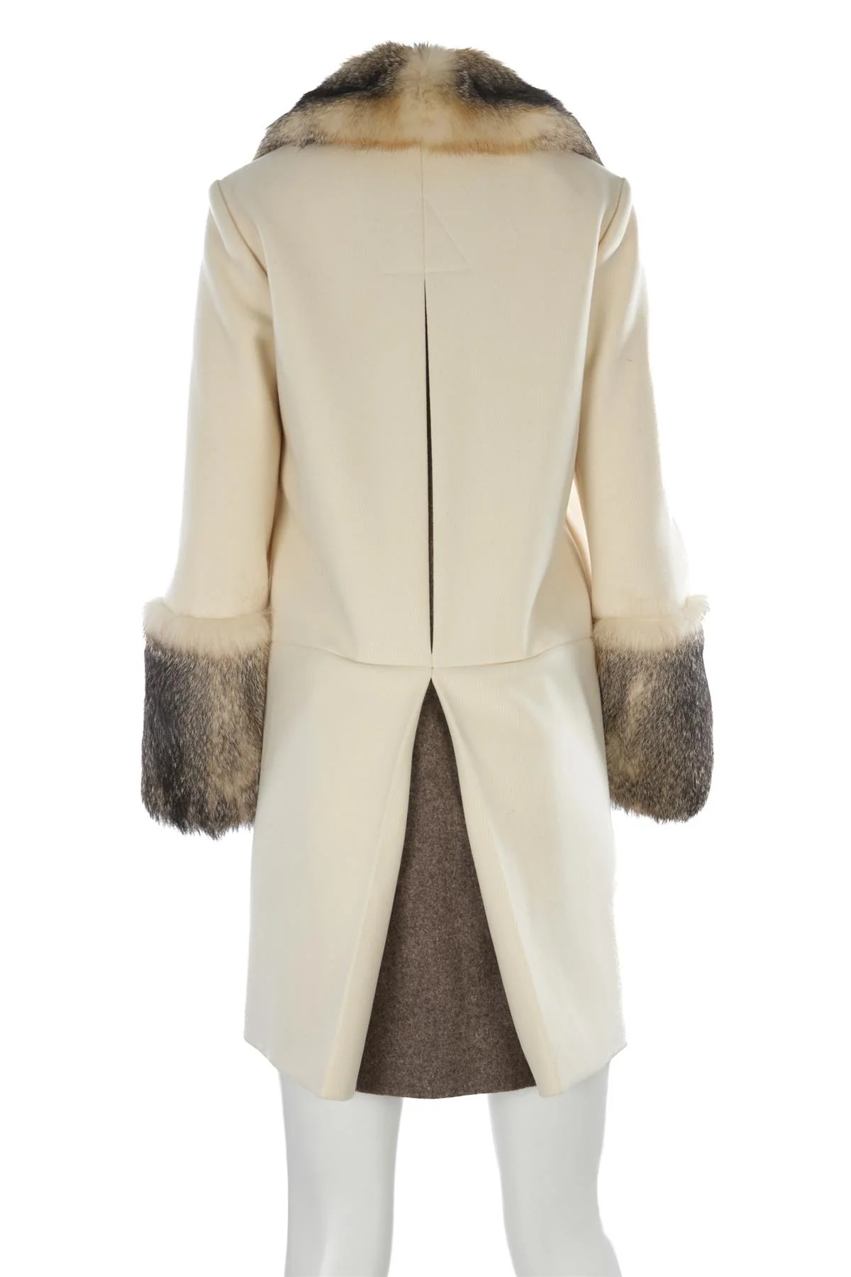 CHLOÉ CREAM 2008 FOX FUR AND WOOL COAT FR 36 UK 8 - Image 4
