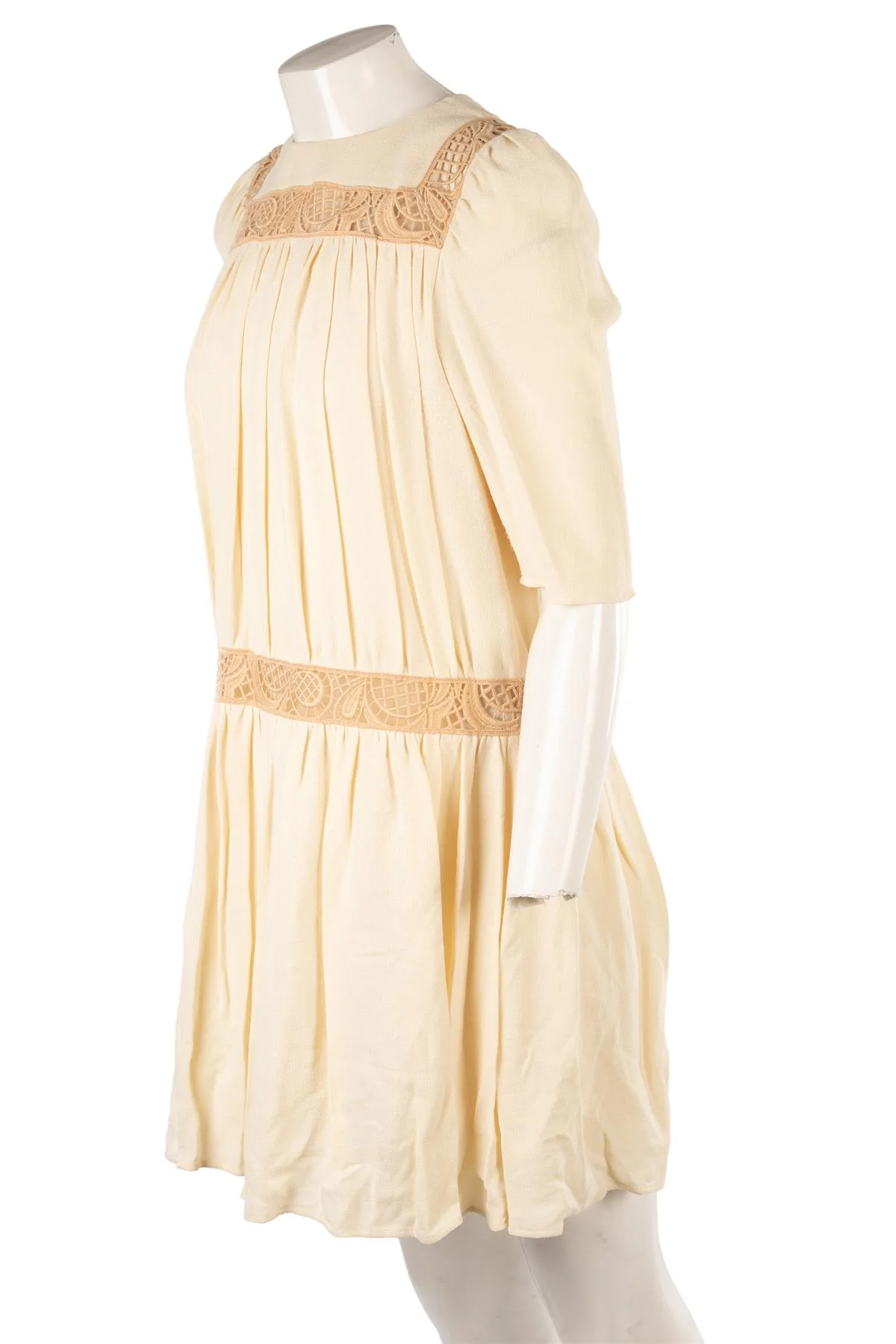 CHLOÉ CREAM CREPE MINI DRESS FR 36 UK 8 - Image 3