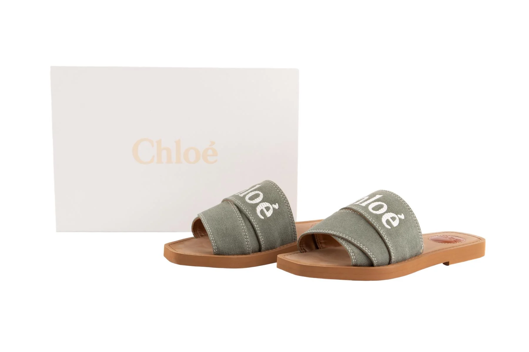 CHLOÉ GREEN WOODY CANVAS SANDALS EU 37 - Image 7