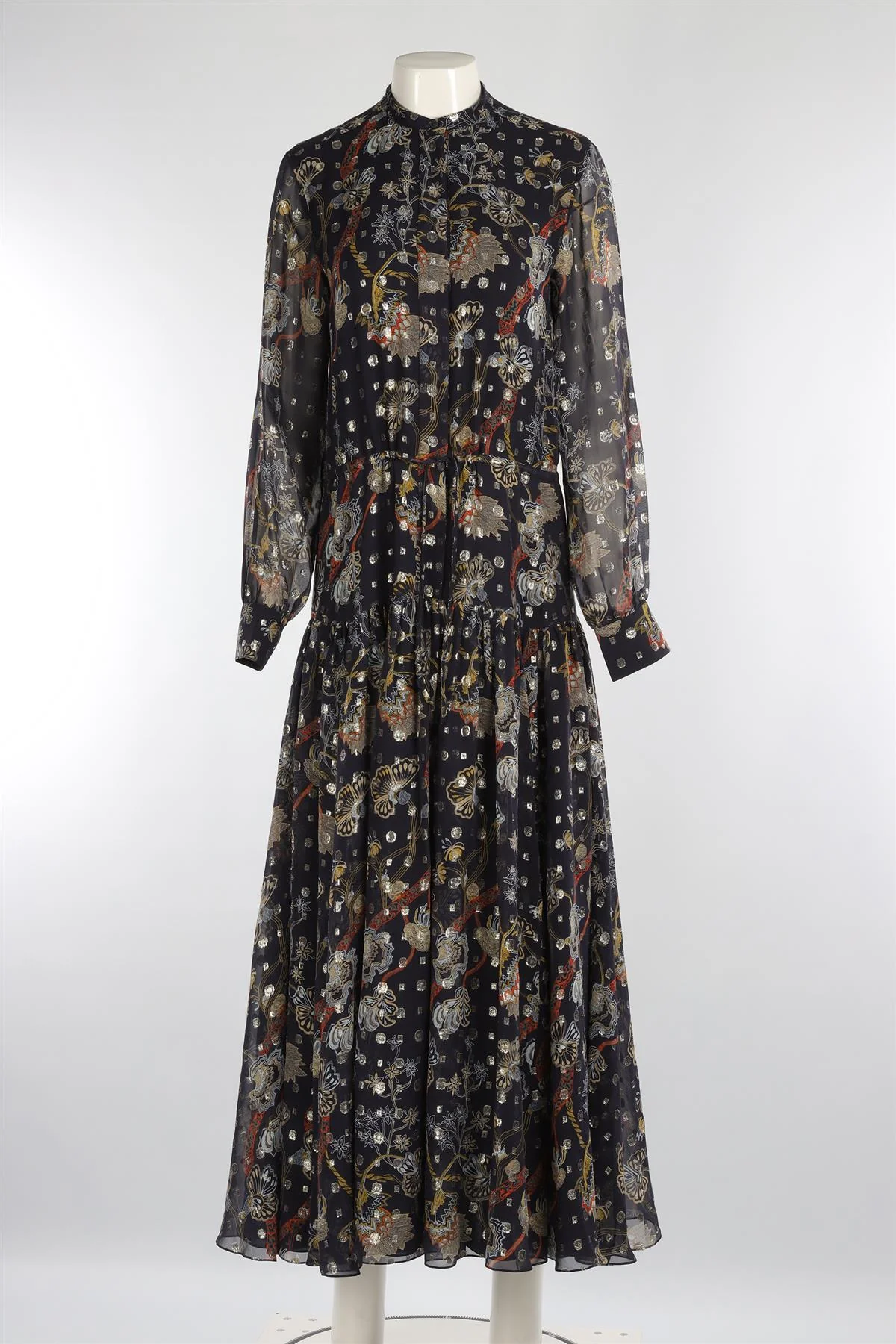 CHLOÉ NAVY SILK MAXI DRESS FR 36 UK 8 - Image 2