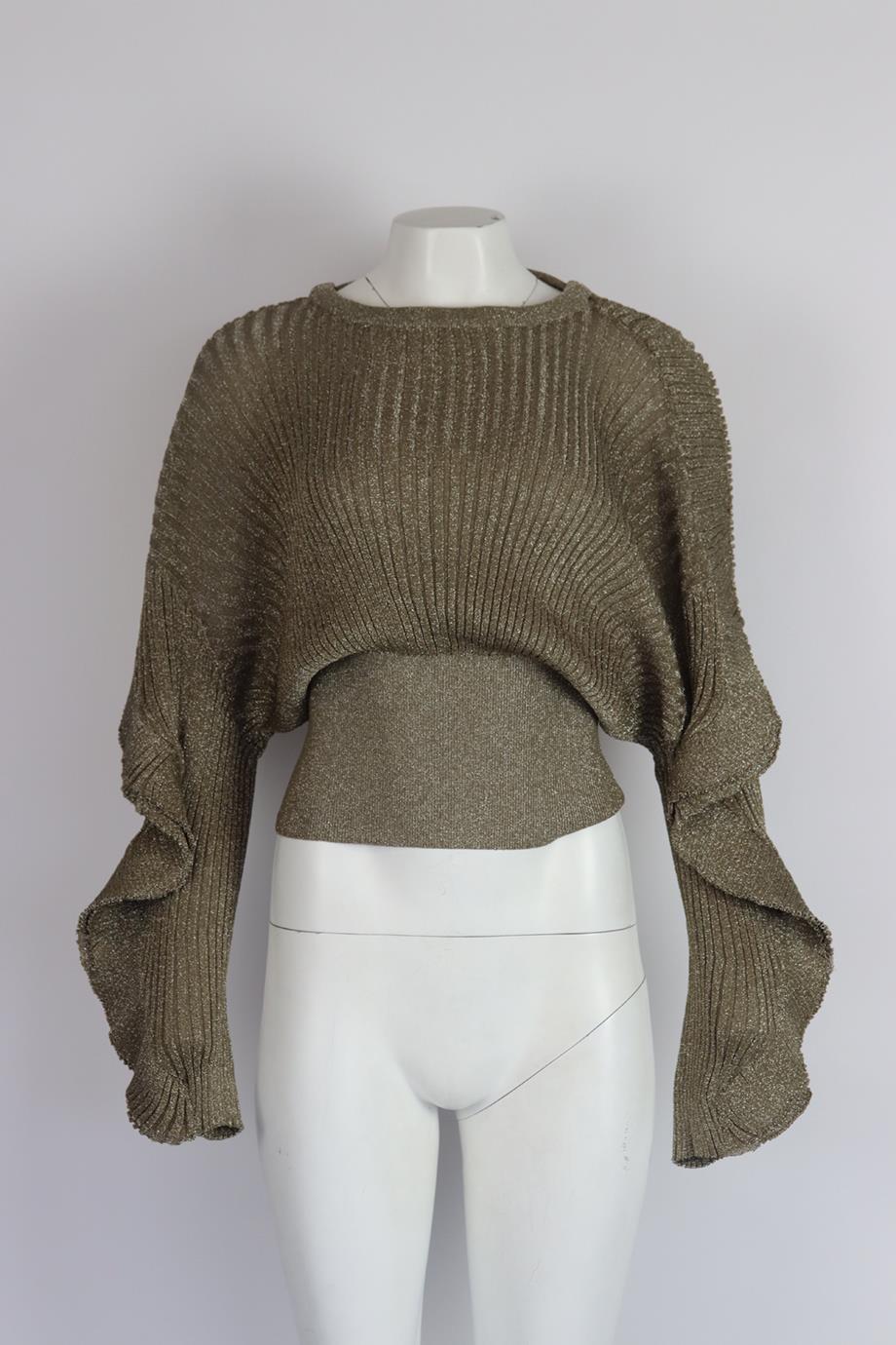 CHLOÉ RUFFLED METALLIC RIBBED SILK BLEND SWEATER MEDIUM - Image 2