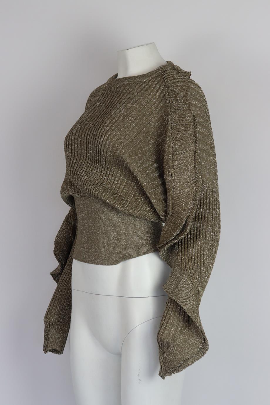 CHLOÉ RUFFLED METALLIC RIBBED SILK BLEND SWEATER MEDIUM - Image 3