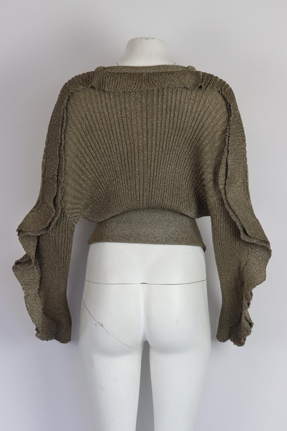 CHLOÉ RUFFLED METALLIC RIBBED SILK BLEND SWEATER MEDIUM - Image 4