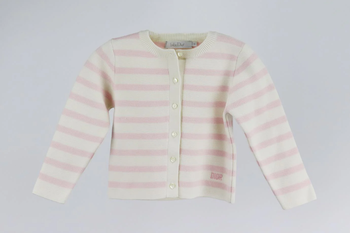 CHRISTIAN DIOR BABY GIRLS STRIPED CASHMERE BLEND CARDIGAN 18 MONTHS - Image 2