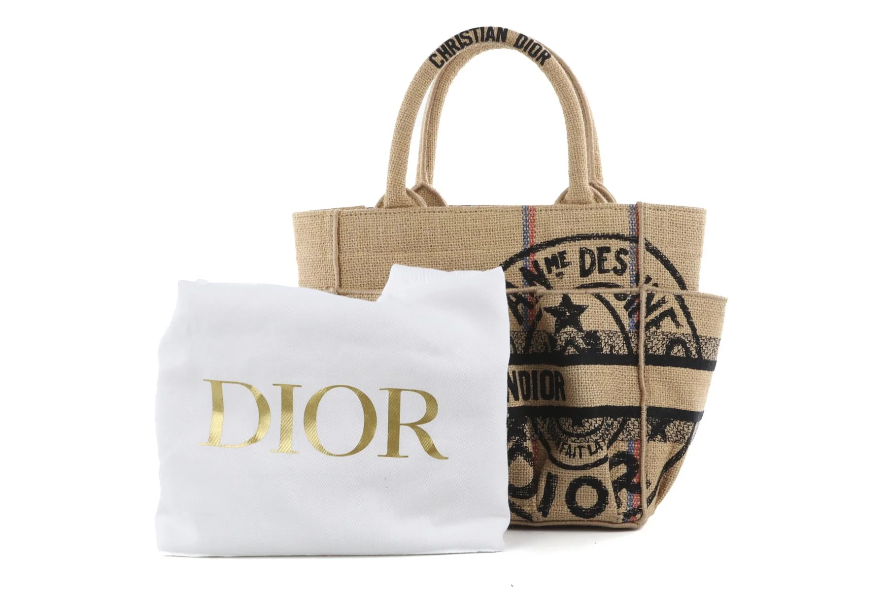 CHRISTIAN DIOR BEIGE 2022 CATHERINE SMALL JUTE TOTE BAG - Image 10