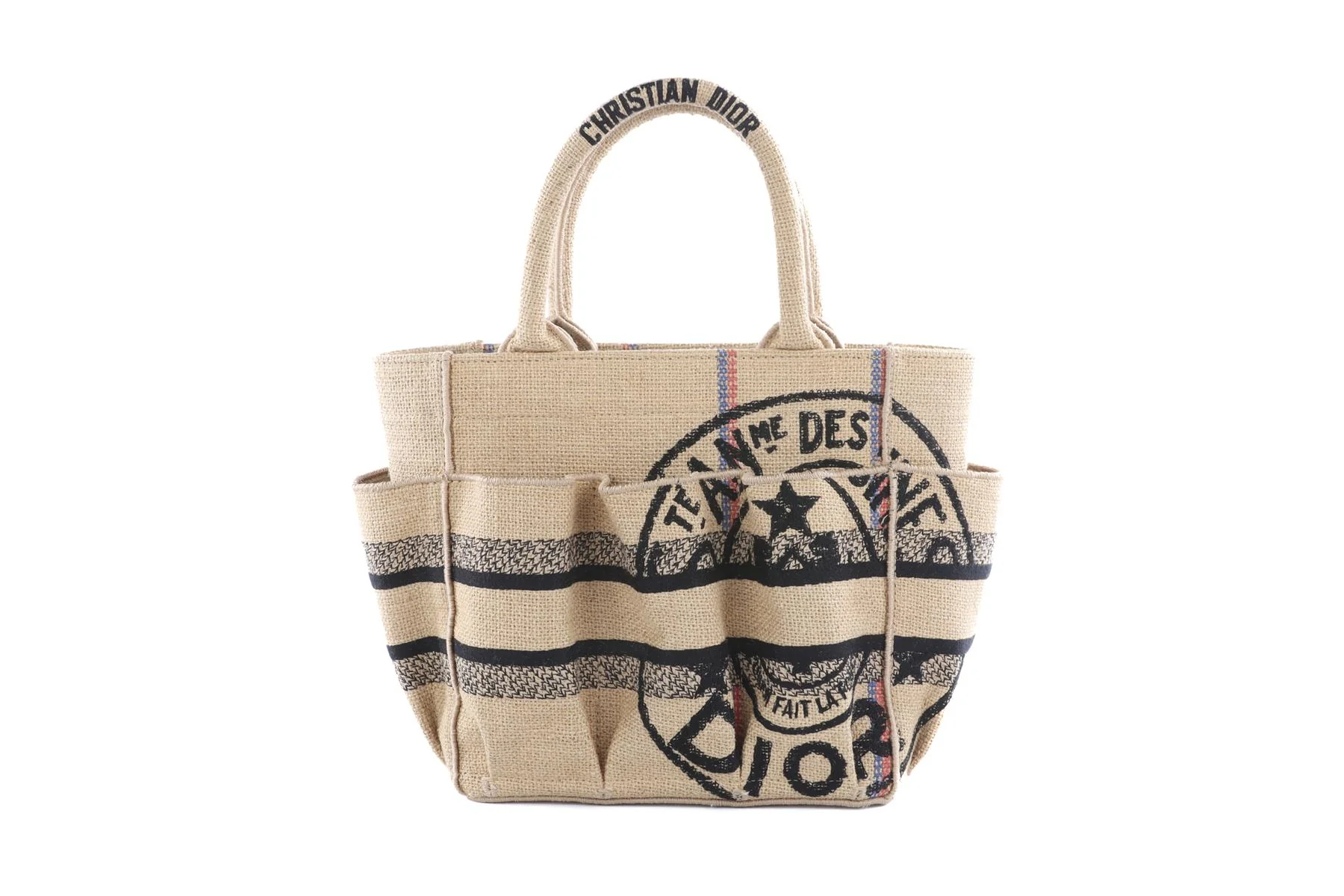 CHRISTIAN DIOR BEIGE 2022 CATHERINE SMALL JUTE TOTE BAG - Image 6