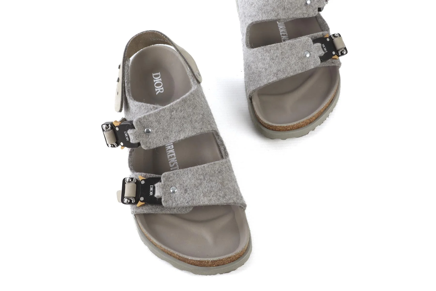 CHRISTIAN DIOR + BIRKENSTOCK GREY MILANO FELT SANDALS EU 39 UK 6 US 9 - Image 4