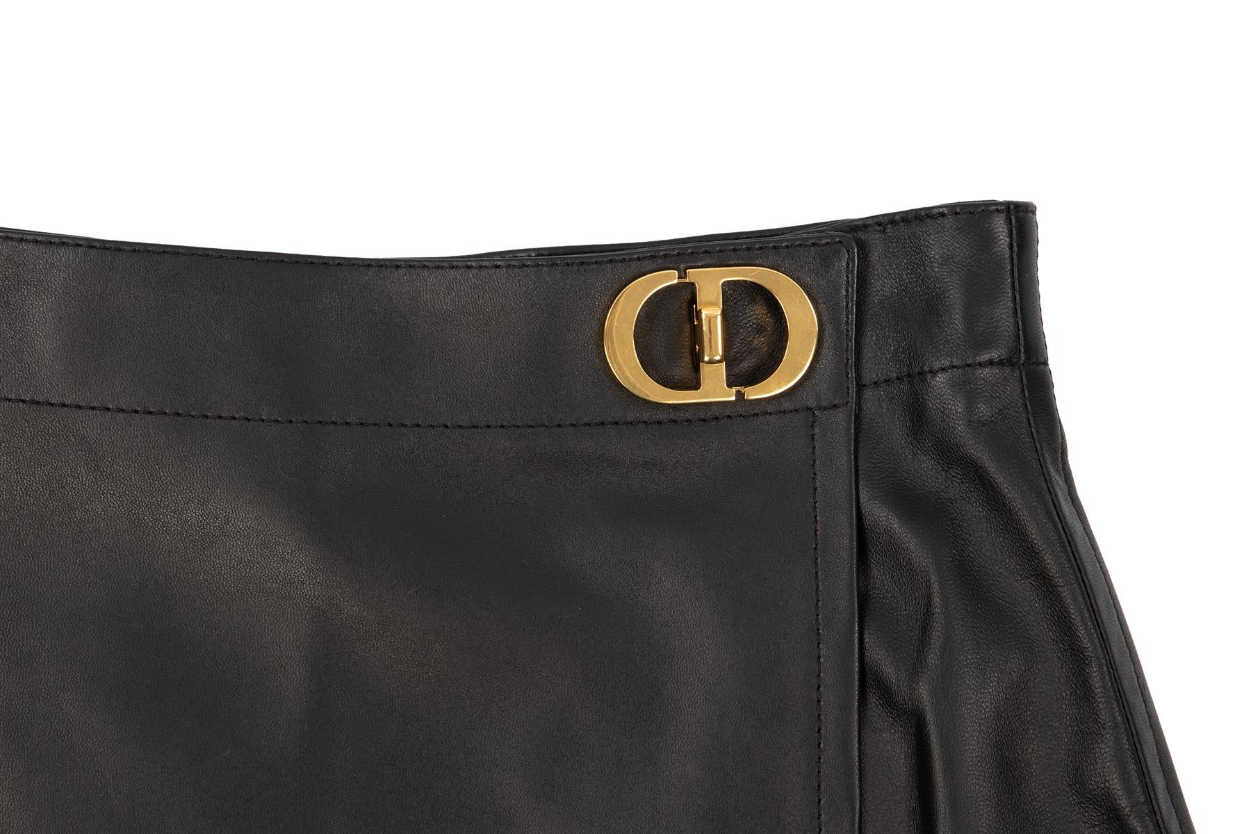 CHRISTIAN DIOR BLACK CD LEATHER MINI SKORT FR 38 UK 10 - Image 3
