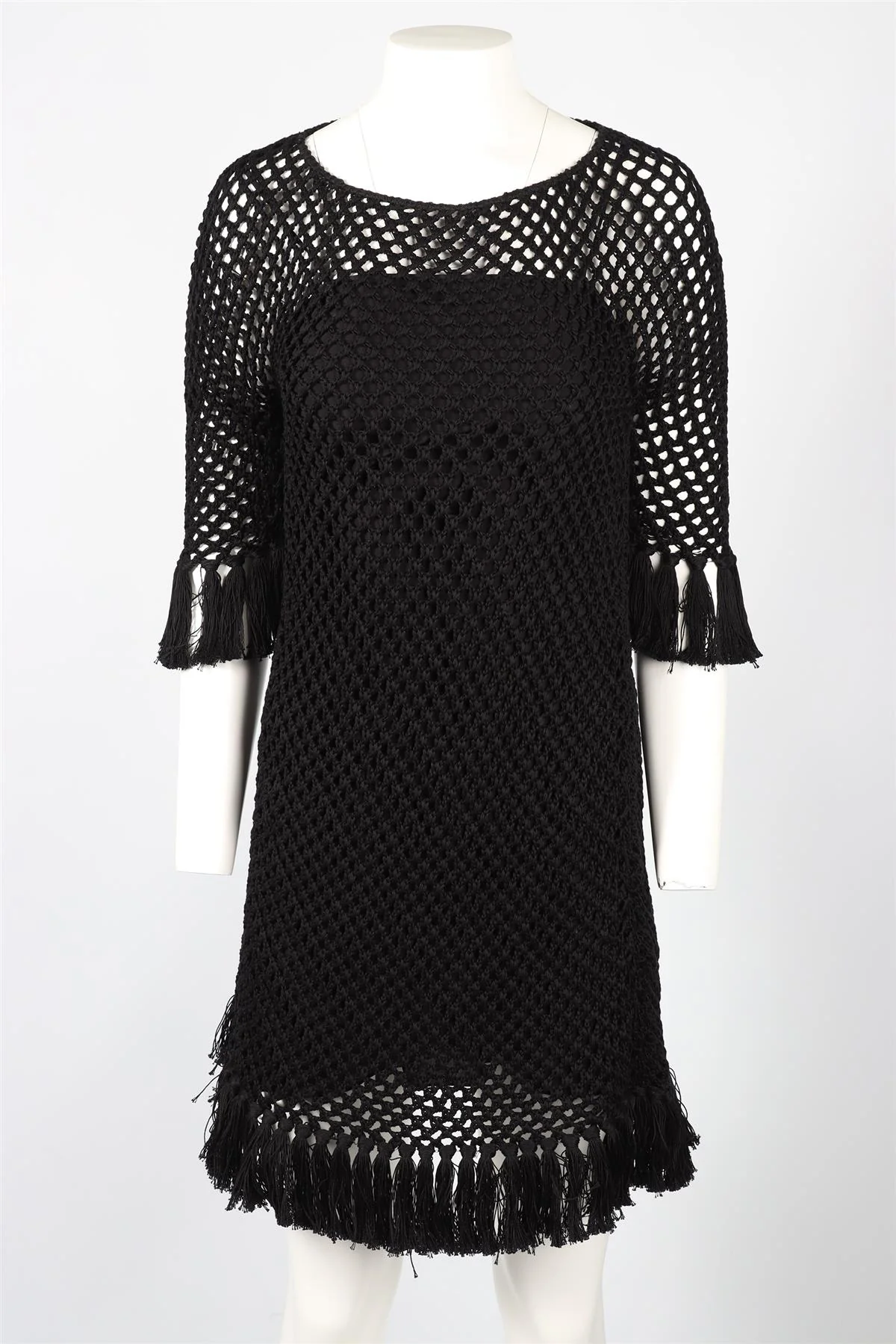 CHRISTIAN DIOR BLACK CROCHET MINI DRESS FR 36 UK 8 - Image 2