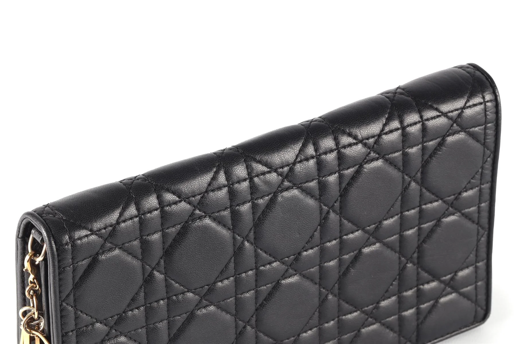 CHRISTIAN DIOR BLACK LADY DIOR WALLET ON CHAIN CANNAGE LEATHER SHOULDER BAG - Image 10