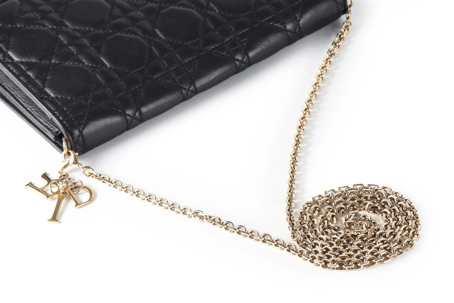 CHRISTIAN DIOR BLACK LADY DIOR WALLET ON CHAIN CANNAGE LEATHER SHOULDER BAG - Image 11