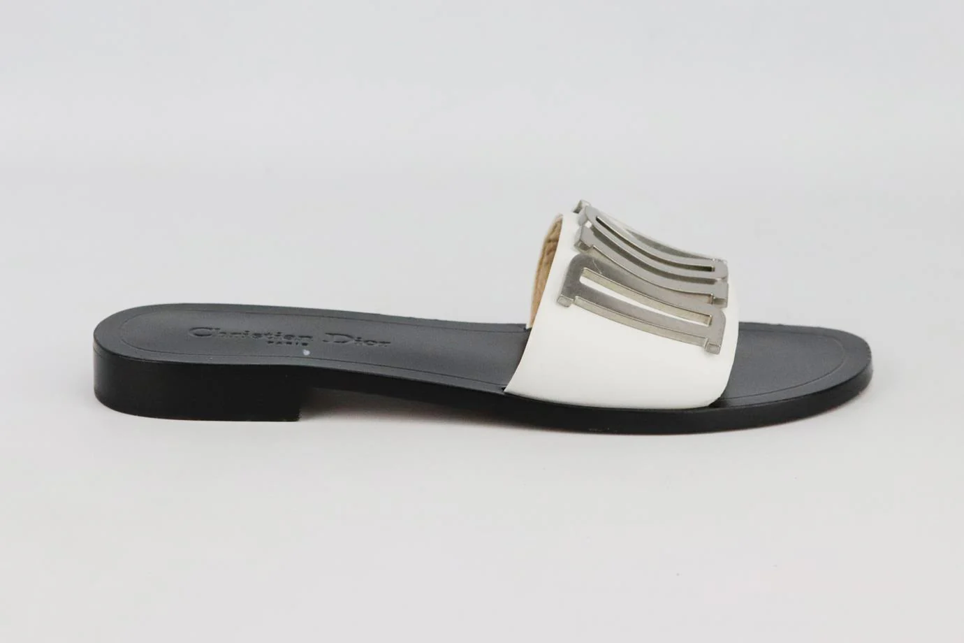CHRISTIAN DIOR EVOLUTION LOGO EMBELLISHED LEATHER SLIDES EU 38 UK 5 US 8 - Image 2