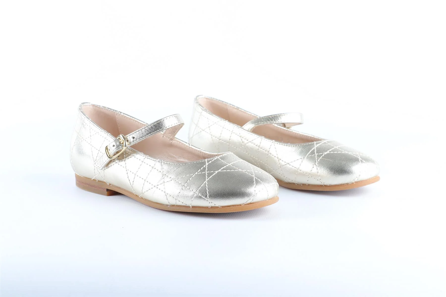 CHRISTIAN DIOR GOLD KIDS GIRLS LEATHER BALLET FLATS EU 26 UK 8.5 US 9 - Image 2