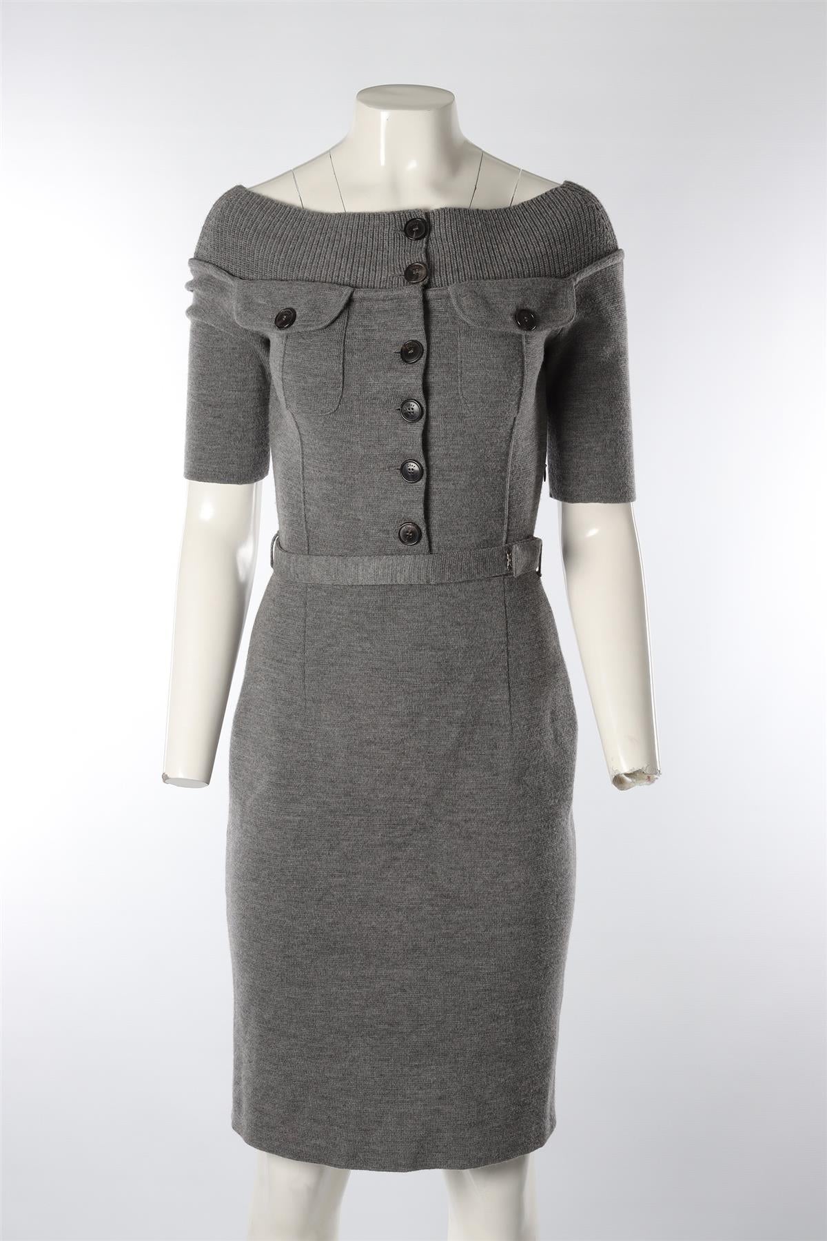 CHRISTIAN DIOR GREY WOOL MIDI DRESS FR 38 UK 10 - Image 2