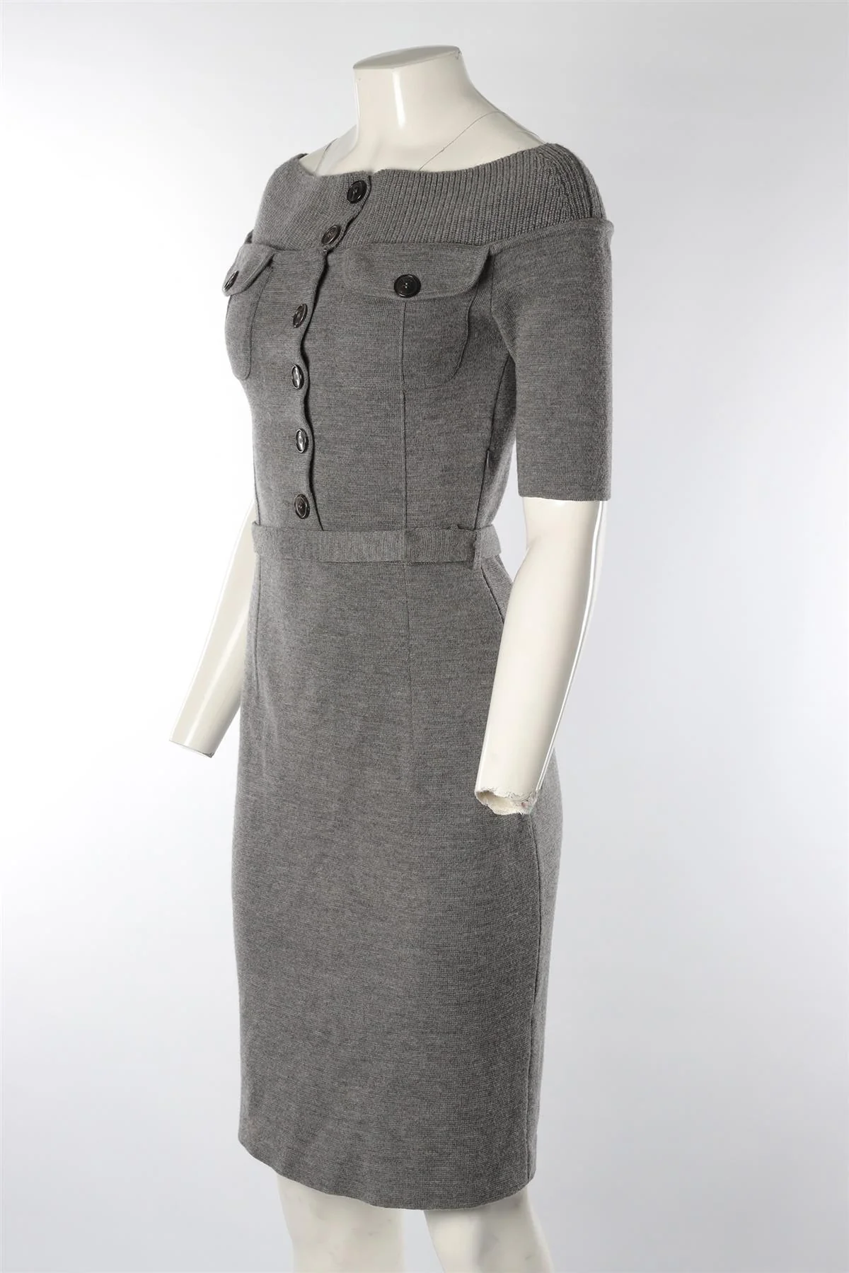 CHRISTIAN DIOR GREY WOOL MIDI DRESS FR 38 UK 10 - Image 3