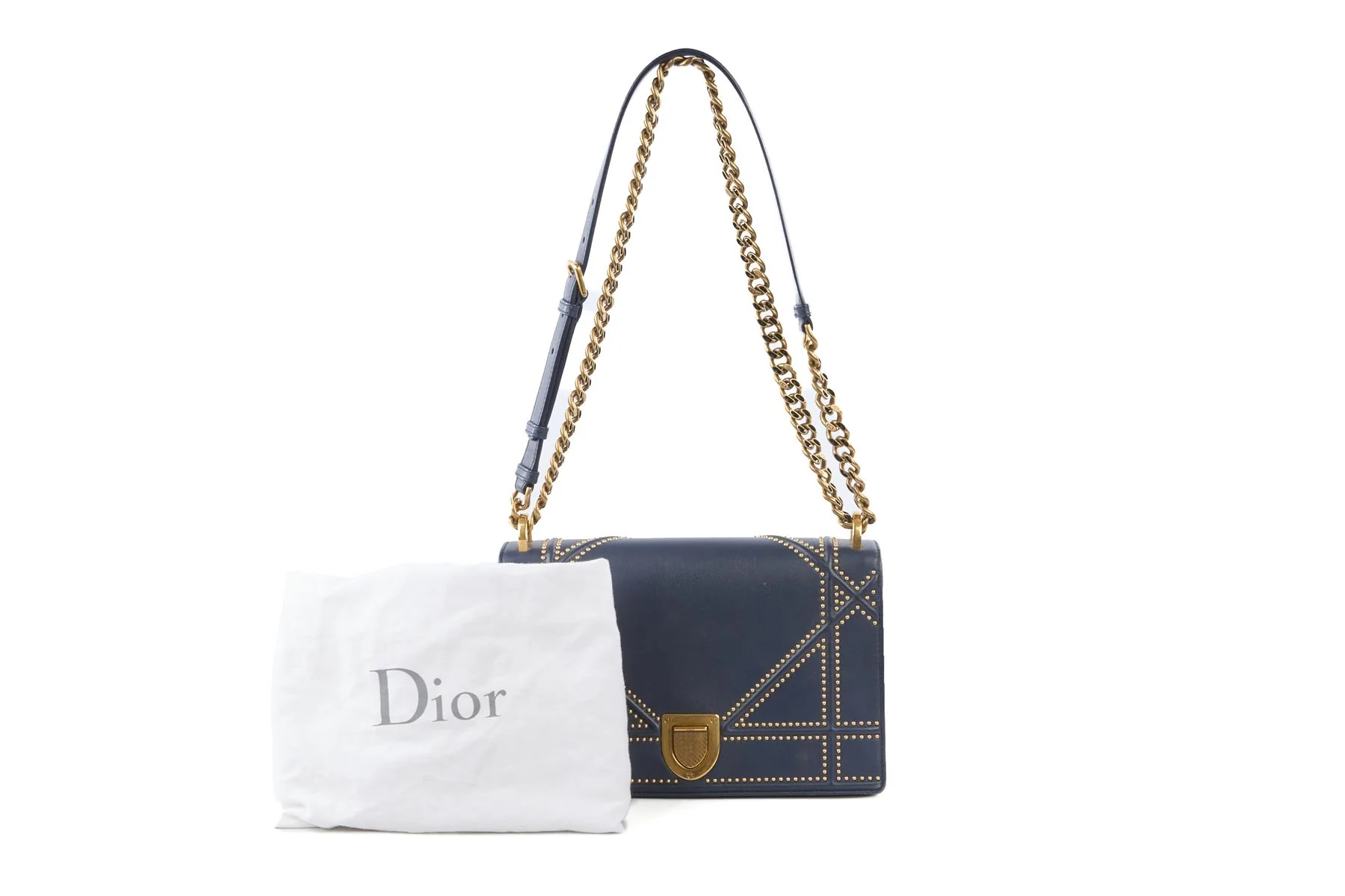 CHRISTIAN DIOR NAVY DIORAMA MEDIUM LEATHER SHOULDER BAG - Image 11